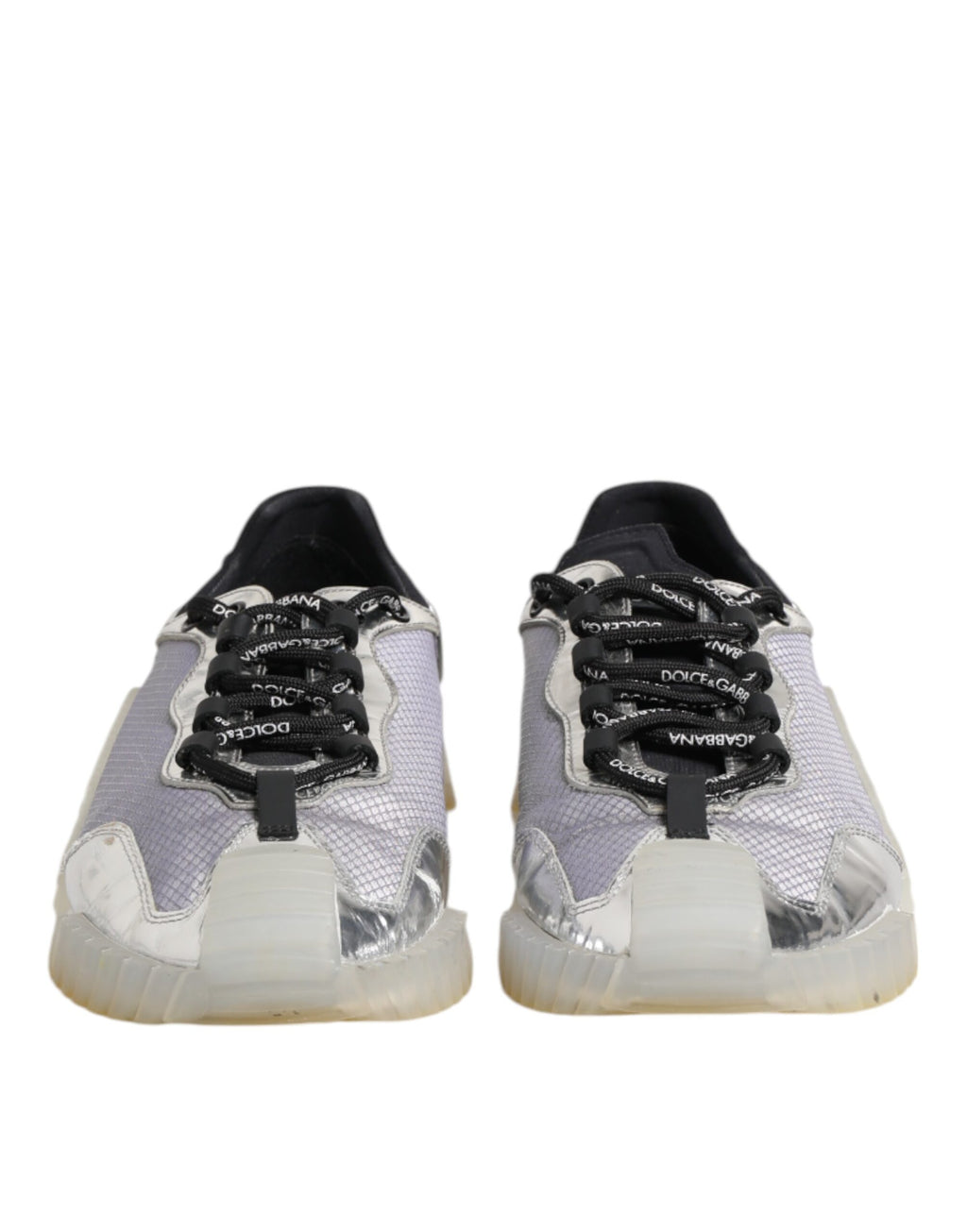 Chaussures sneakers basses noires et argentées Dolce & Gabbana NS1 pour homme, vue de face.