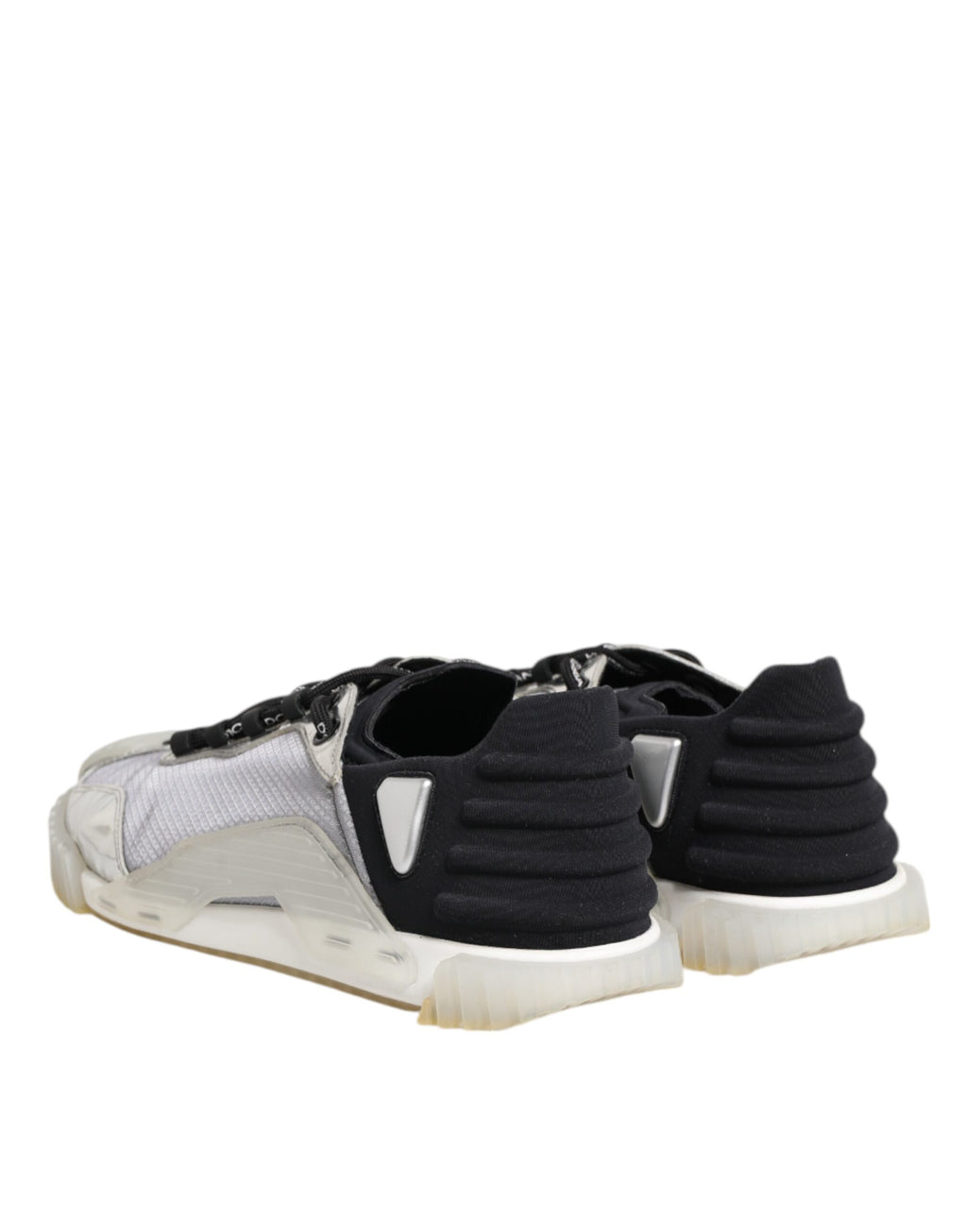Chaussures sneakers basses noires et argentées Dolce & Gabbana NS1 pour homme, vue de face.