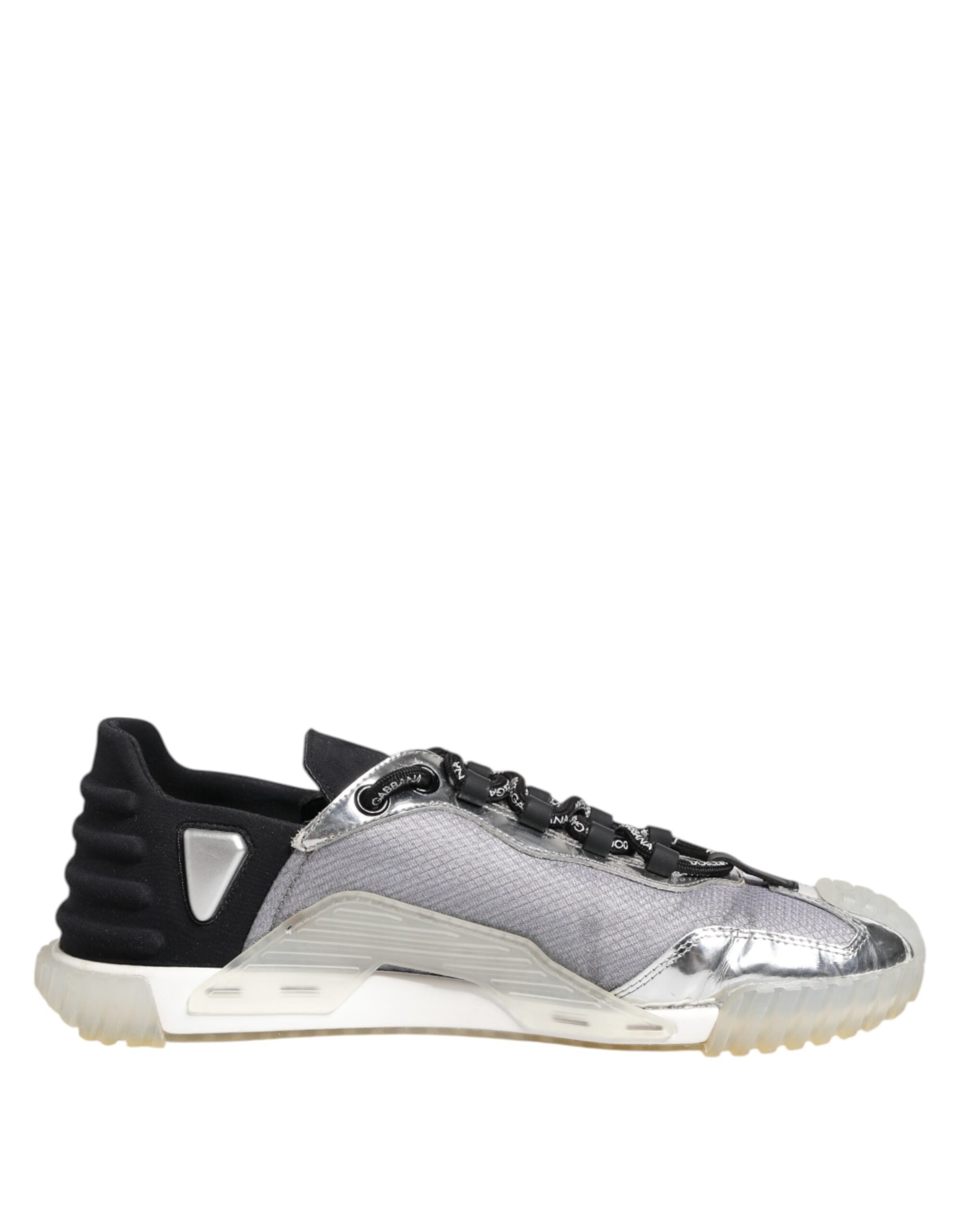 Chaussures sneakers basses noires et argentées Dolce & Gabbana NS1 pour homme, vue de face sur fond blanc