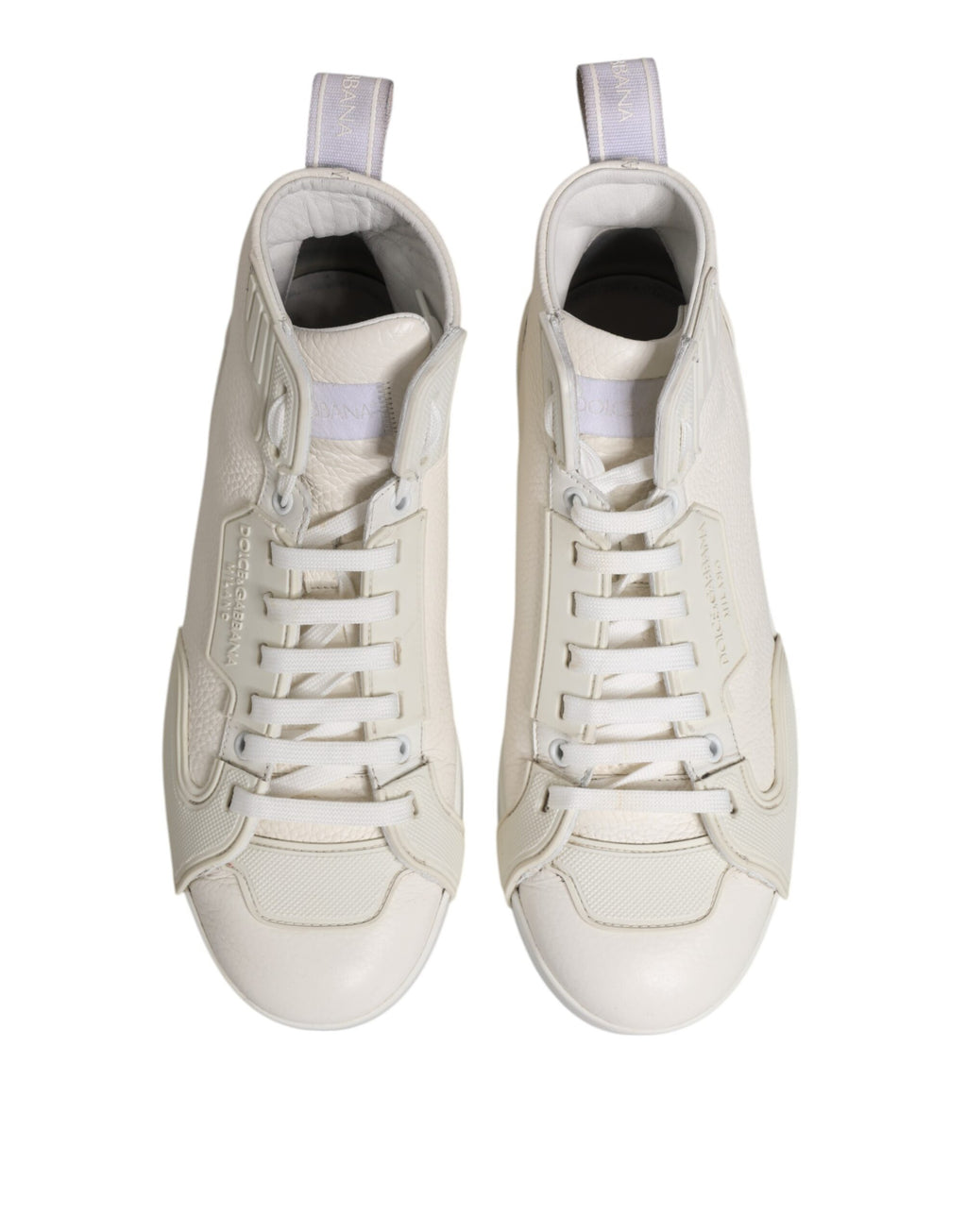 Chaussures sneakers mi-hautes en cuir blanc de Dolce & Gabbana, chaussures de sport élégantes et modernes.