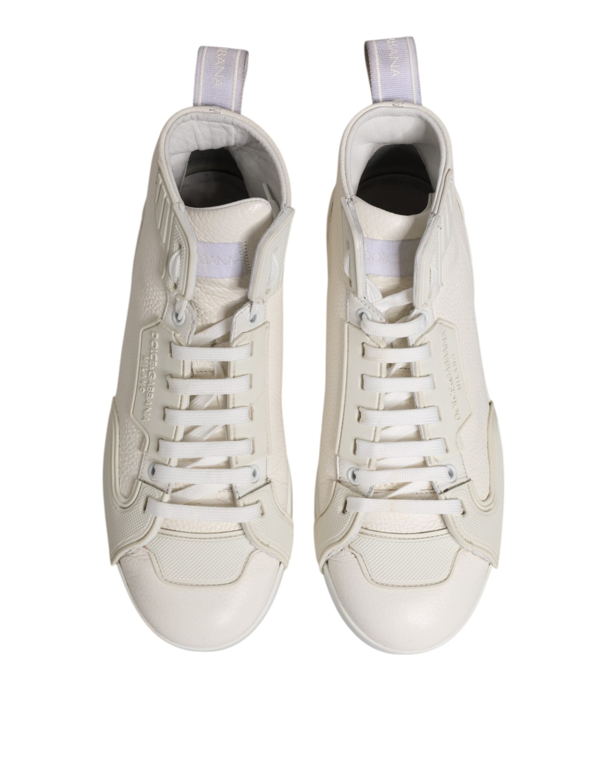 Chaussures sneakers mi-hautes en cuir blanc de Dolce & Gabbana, chaussures de sport élégantes et modernes.
