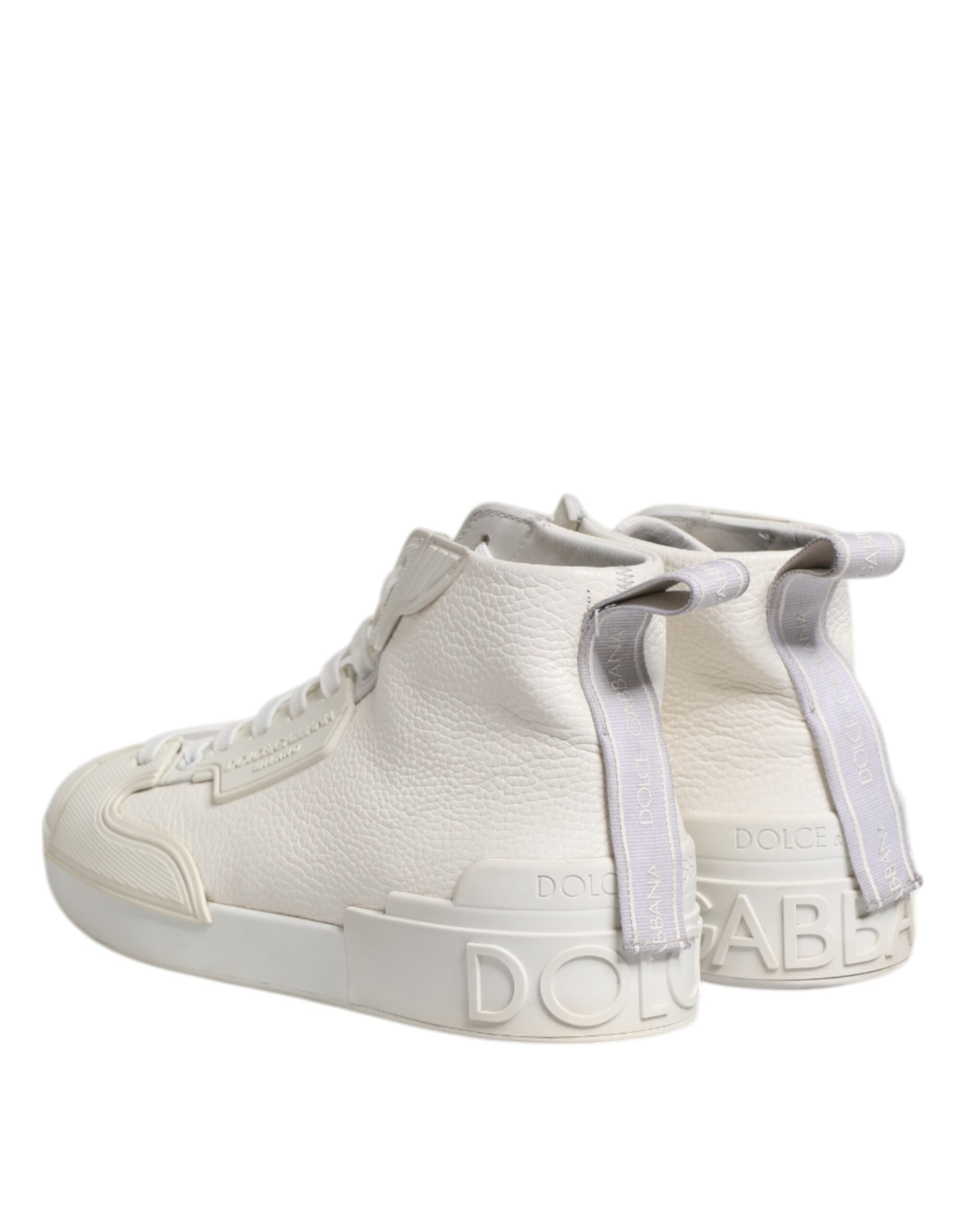 Chaussures sneakers montantes en cuir blanc de Dolce & Gabbana, chaussures de mode pour homme ou femme.