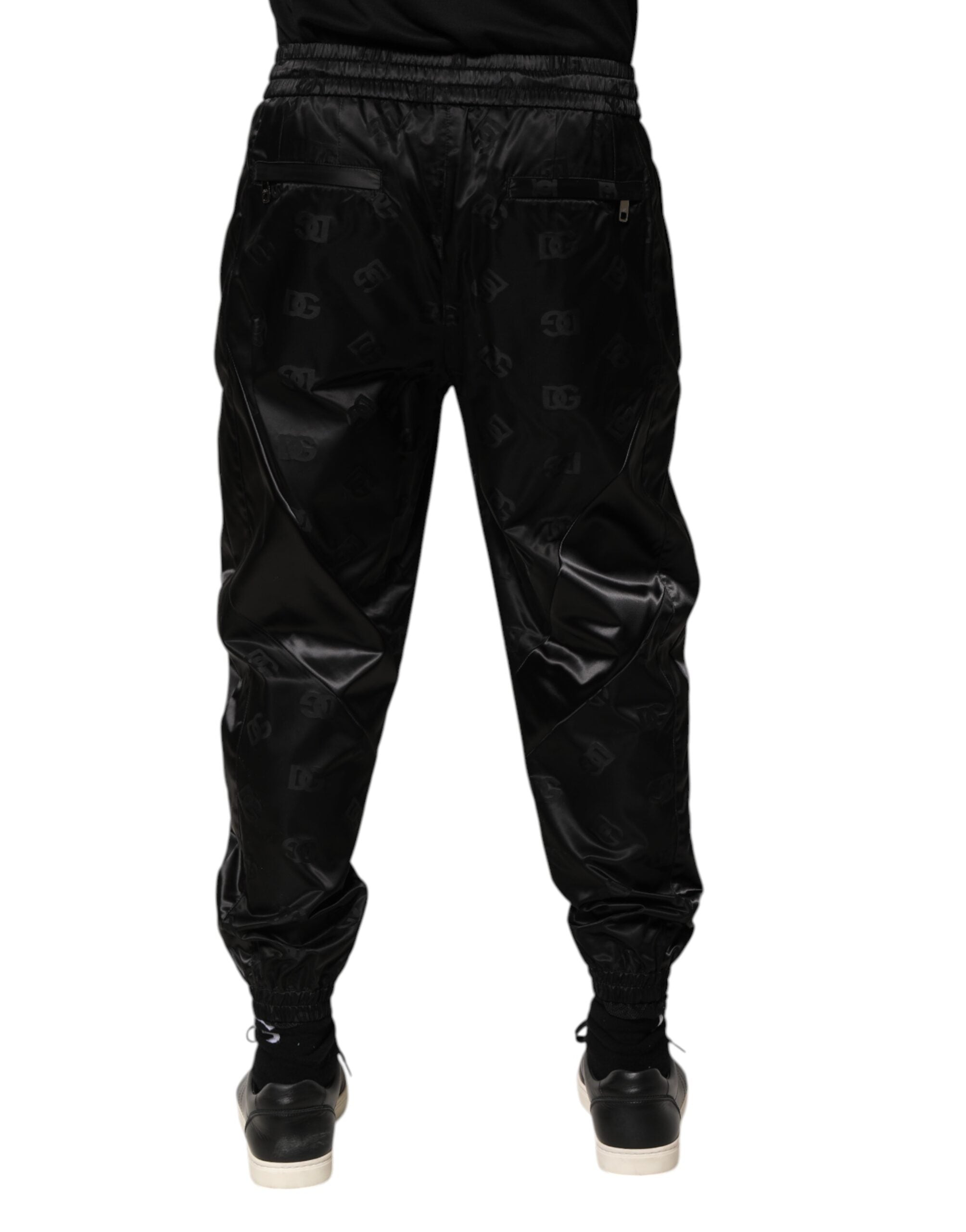Pantalon jogging Dolce & Gabbana homme noir avec logo DG imprimé, pantalon de sport décontracté.