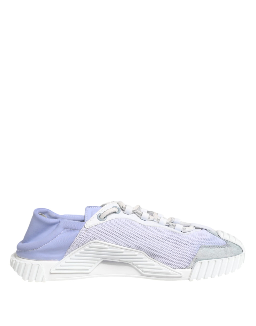 Chaussures sneakers basses Dolce & Gabbana NS1 en dentelle violette et blanche, lacets, vue de face