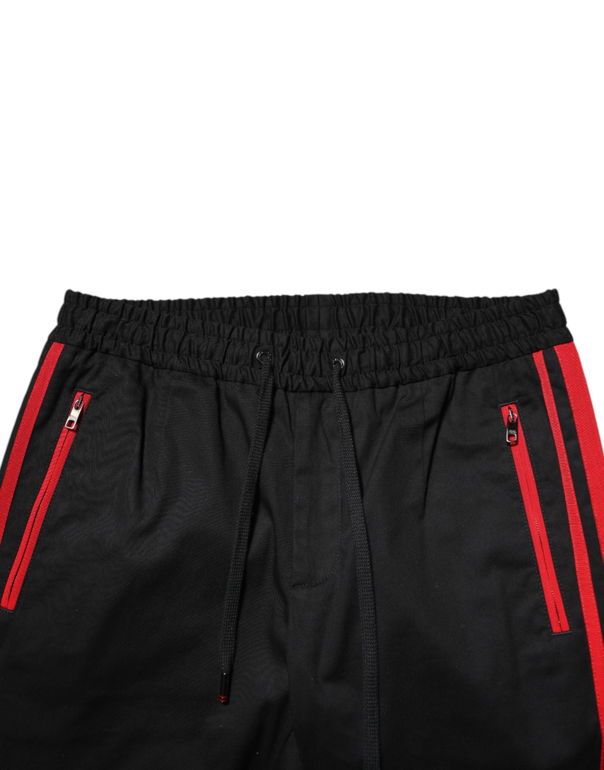 Pantalon de jogging Dolce & Gabbana en coton rouge à rayures avec logo, style décontracté et confortable.