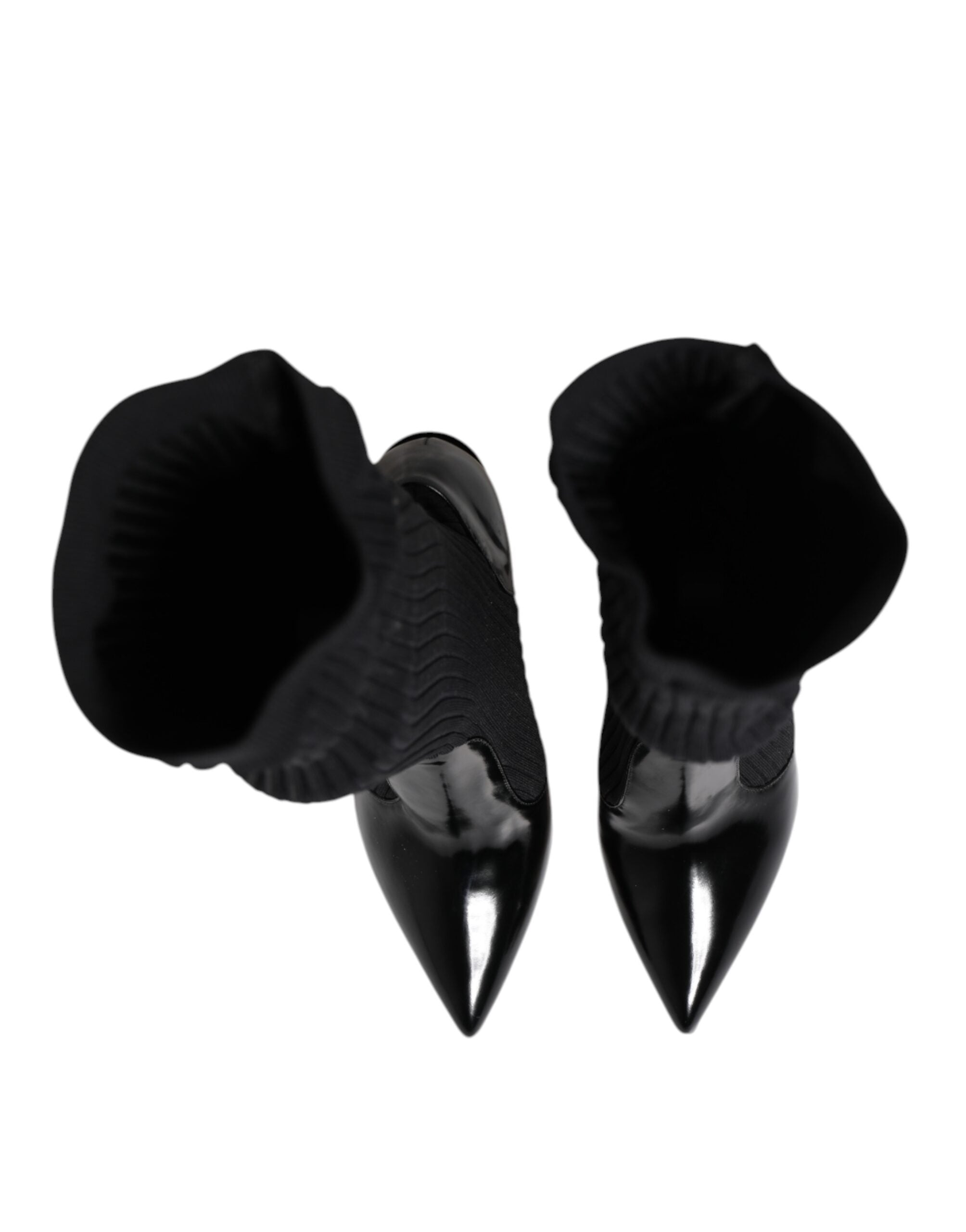 Bottes en cuir noir à rayures et talons pour femmes de Dolce & Gabbana, style élégant et moderne
