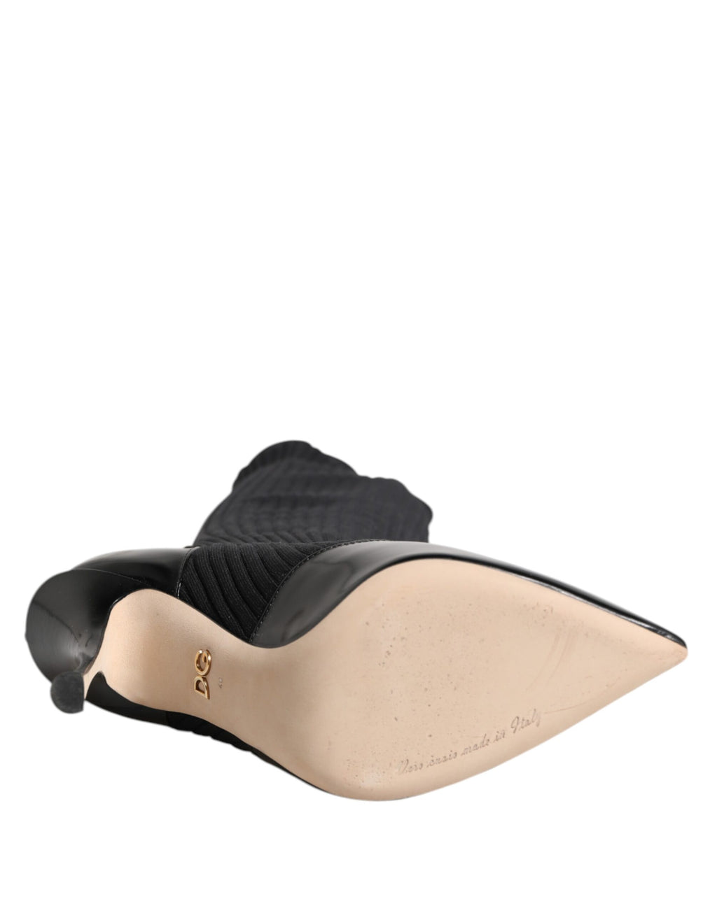 Bottes noires en cuir avec rayures côtelées de Dolce & Gabbana, bottes hautes élégantes pour femme.