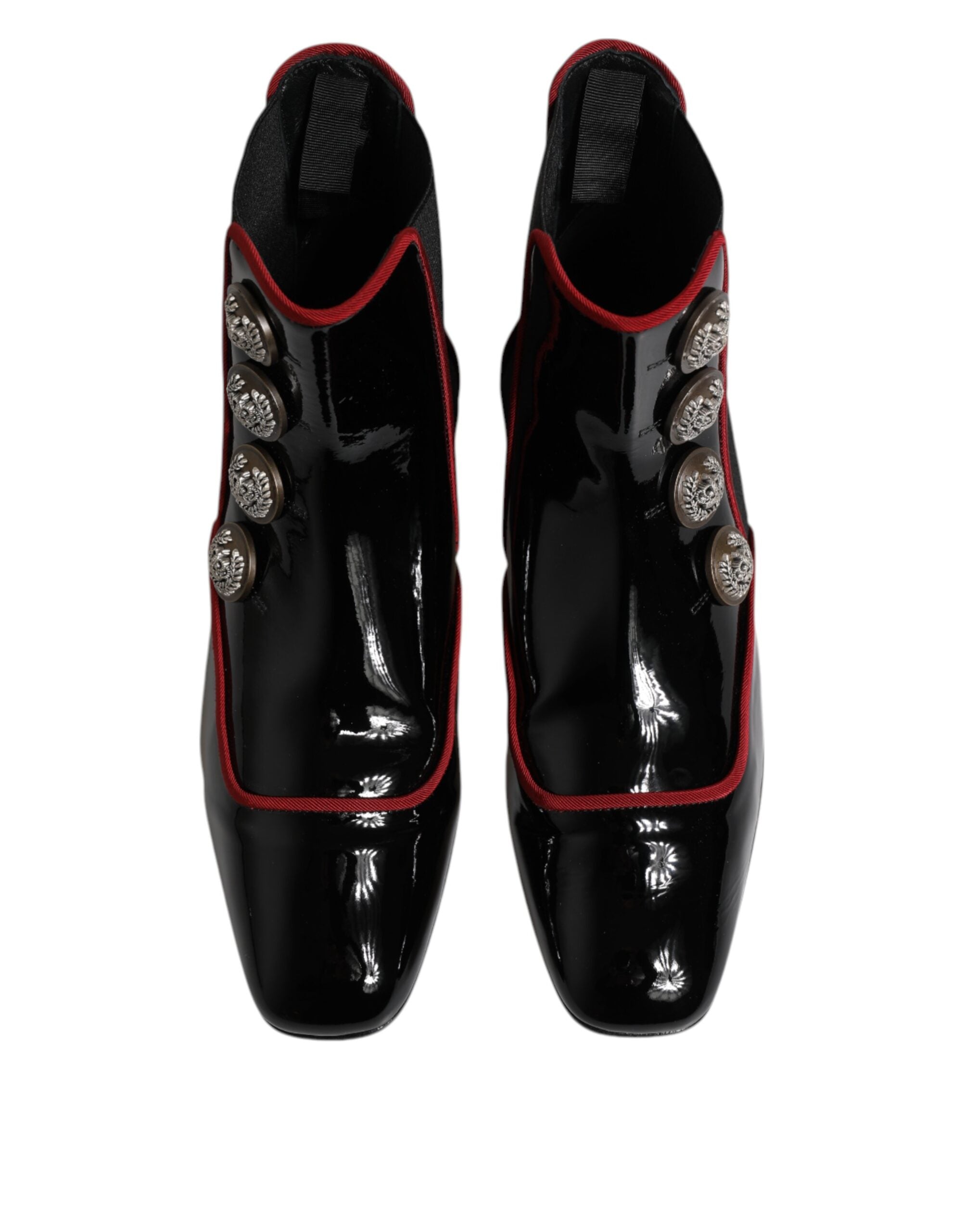 Bottes Chelsea noires Dolce & Gabbana Jackie avec boutons, style élégant en cuir pour femmes.
