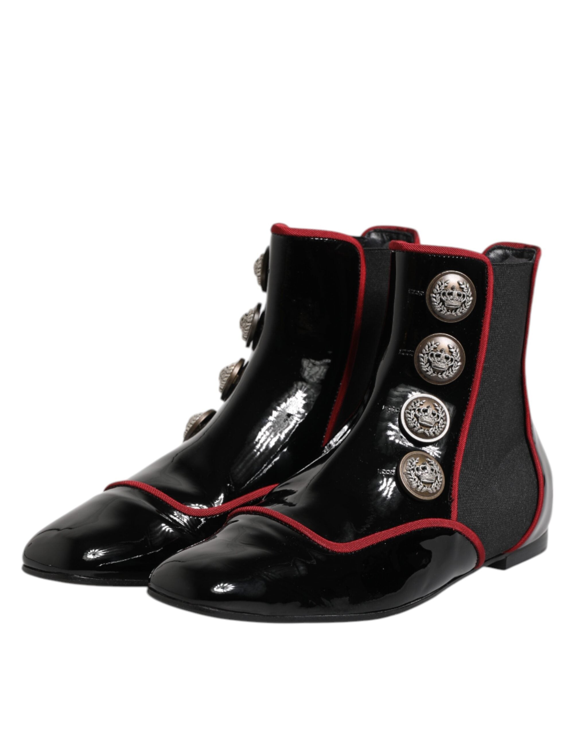 Chaussures Chelsea noires Dolce & Gabbana Jackie avec boutons, bottines élégantes en cuir pour femmes.