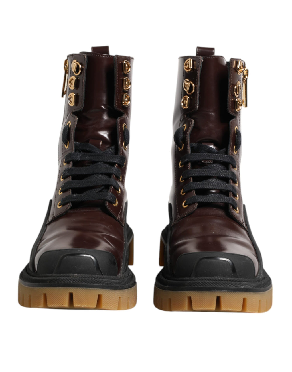 Bottes motard en cuir marron foncé de Dolce & Gabbana, mi-mollet, avec boucle et semelle robuste.