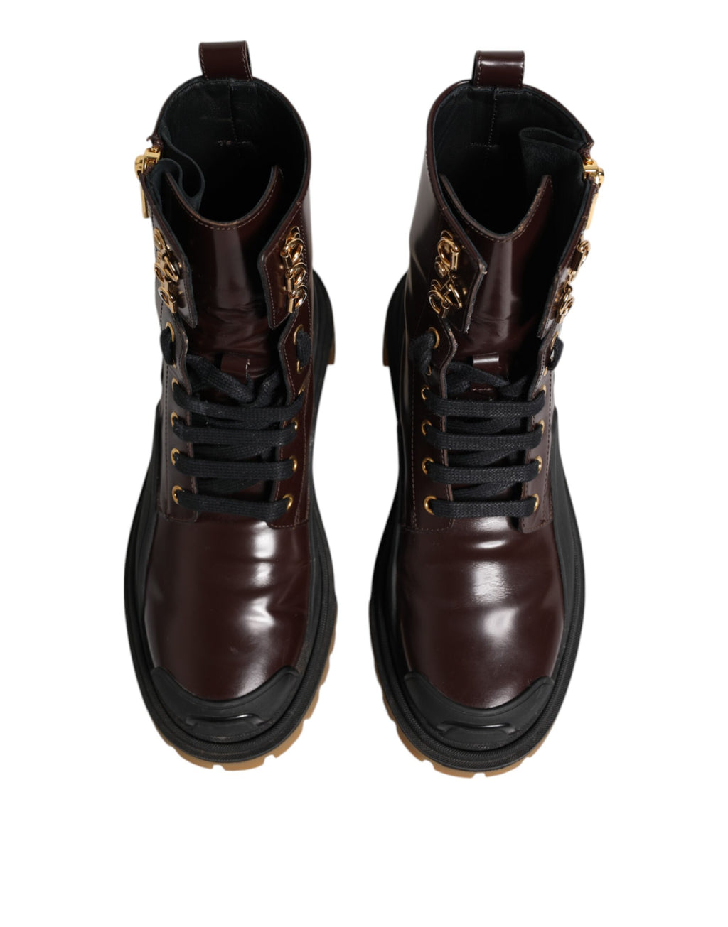 Bottes de moto en cuir marron bourgogne de Dolce & Gabbana, mi-mollet, avec détails en cuir et semelle robuste.