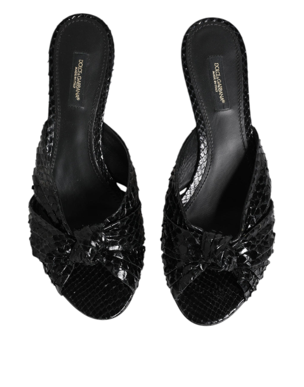Sandales à talons en cuir noir Dolce & Gabbana, chaussures à slides élégantes avec design sophistiqué et finition de qualité.