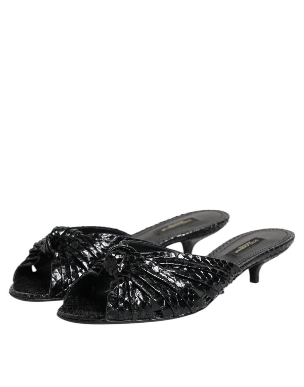 Sandales à talons en cuir noir Dolce & Gabbana, slides élégants avec design sophistiqué et finition de haute qualité.