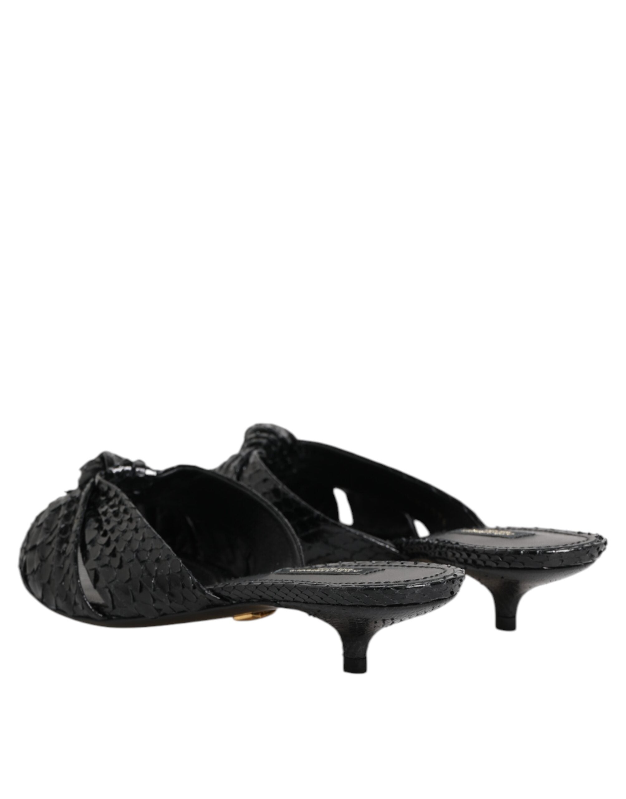 Sandales à talons en cuir noir de Dolce & Gabbana, chaussures à slides élégantes avec design sophistiqué.