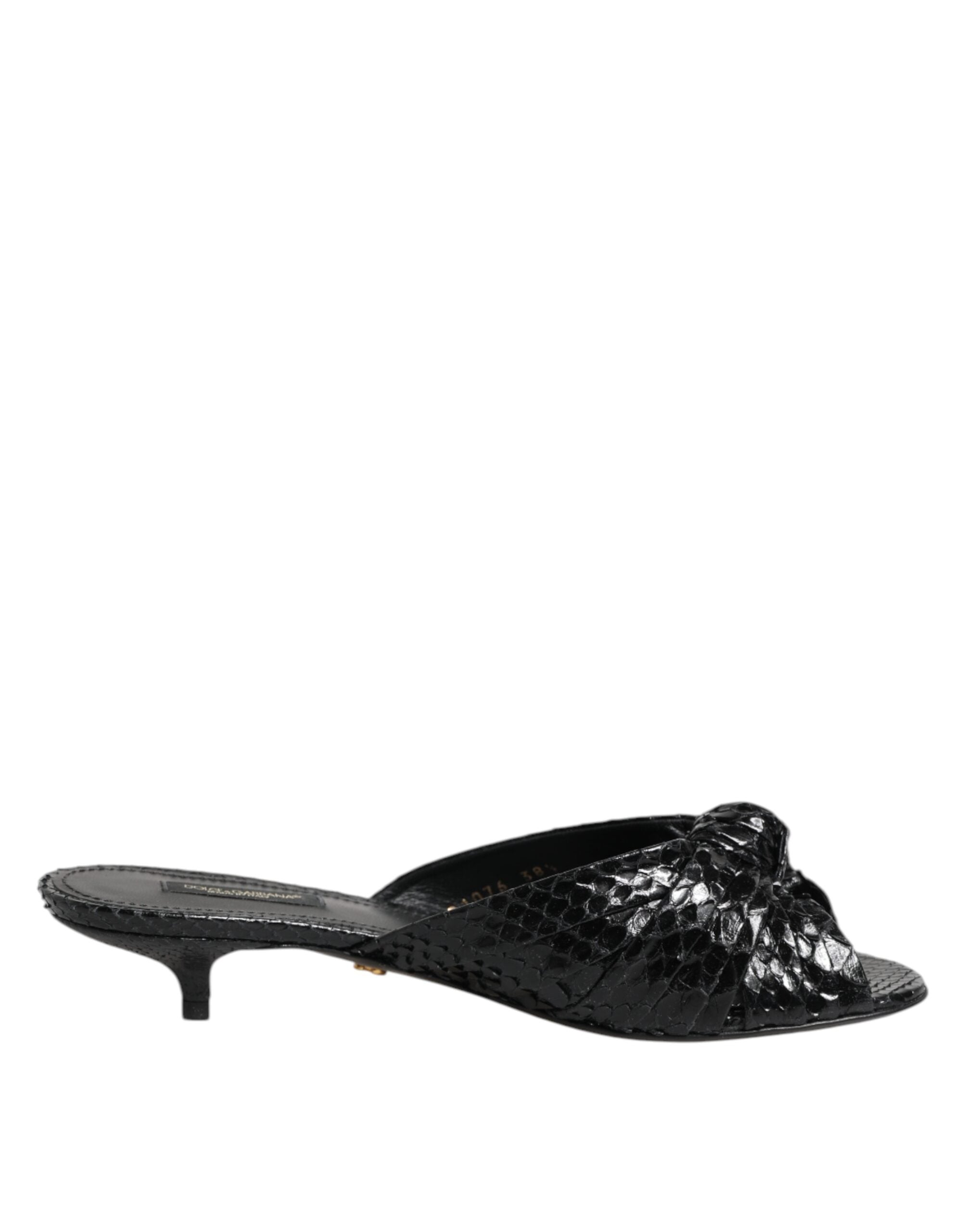 Sandales à talons en cuir noir Dolce & Gabbana, slides élégants avec design épuré et finition sophistiquée.