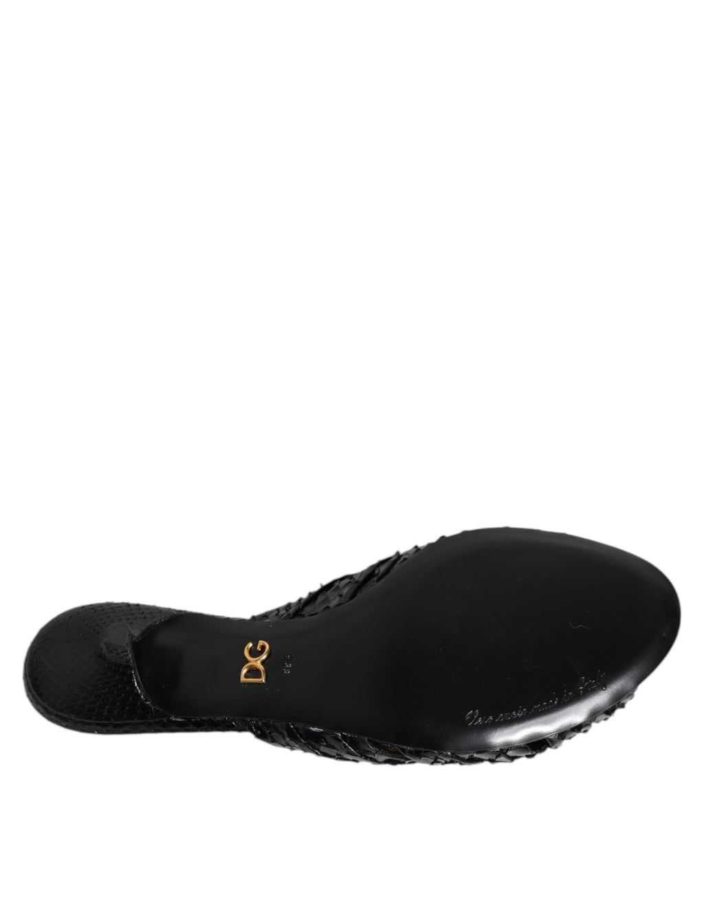 Sandales à talons noires en cuir Dolce & Gabbana, chaussures élégantes avec semelle plate et design sophistiqué.