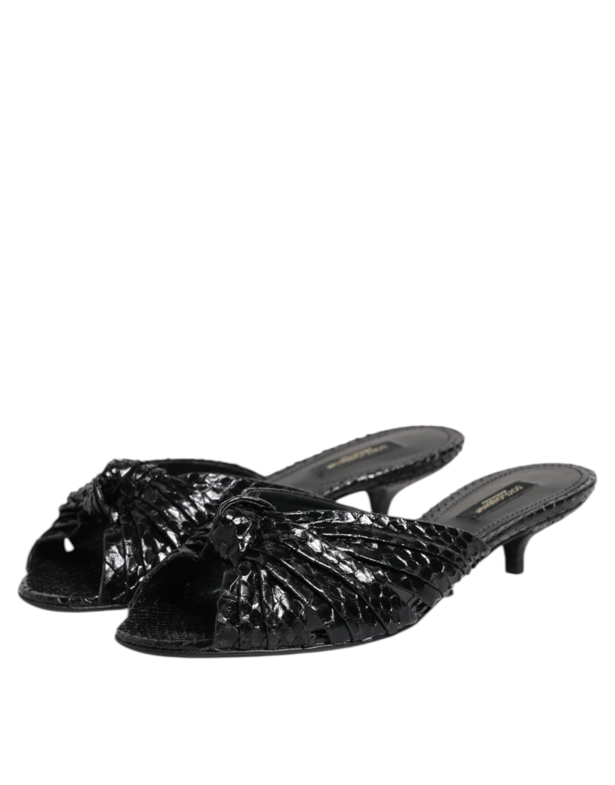 Sandales à talons noires en cuir Dolce & Gabbana, chaussures élégantes à glissière avec semelle fine.