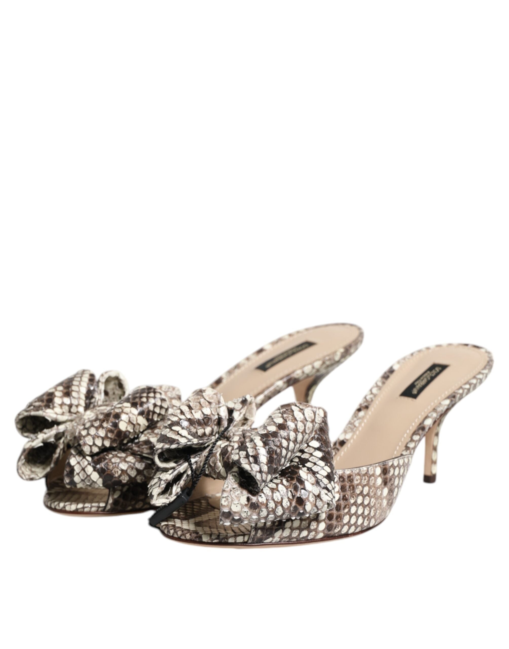 Chaussures mules à talons ouverts Dolce & Gabbana Keira Bow en cuir multicolore, style élégant et sophistiqué.
