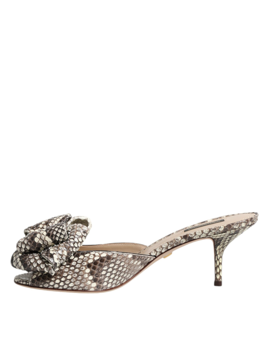 Mules à talons ouverts Dolce & Gabbana Keira Bow en cuir multicolore, élégantes chaussures peep toe avec nœud.