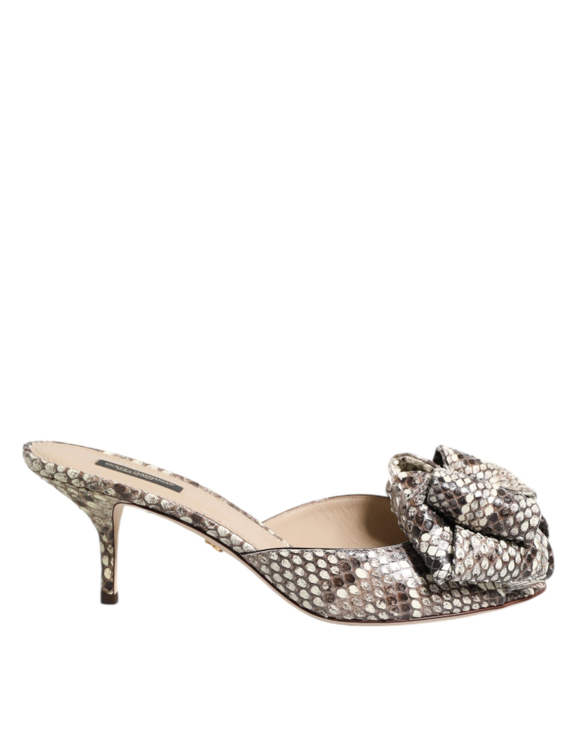 Chaussures mules à bout ouvert Dolce & Gabbana Keira Bow en cuir multicolore, style élégant et féminin.
