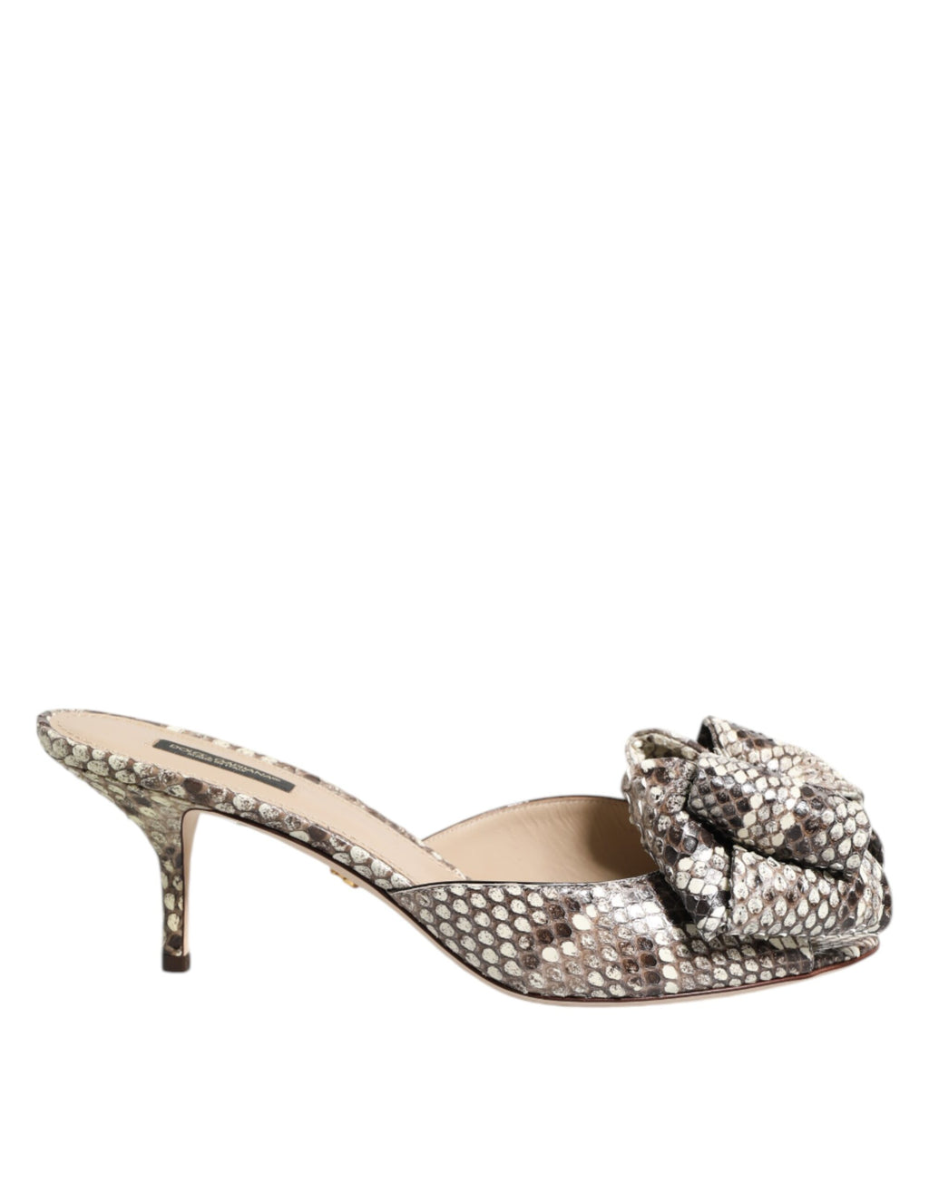 Mules Dolce & Gabbana Keira Bow en cuir multicolore avec talons ouverts et design élégant.