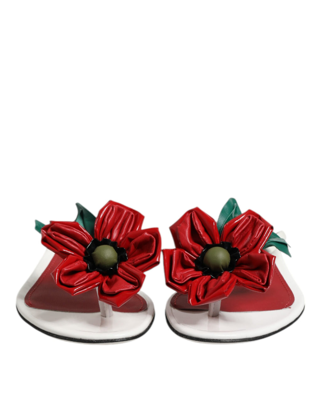 Sandales en cuir Dolce & Gabbana KEIRA à fleurs rouges et blanches, chaussures élégantes pour femmes.