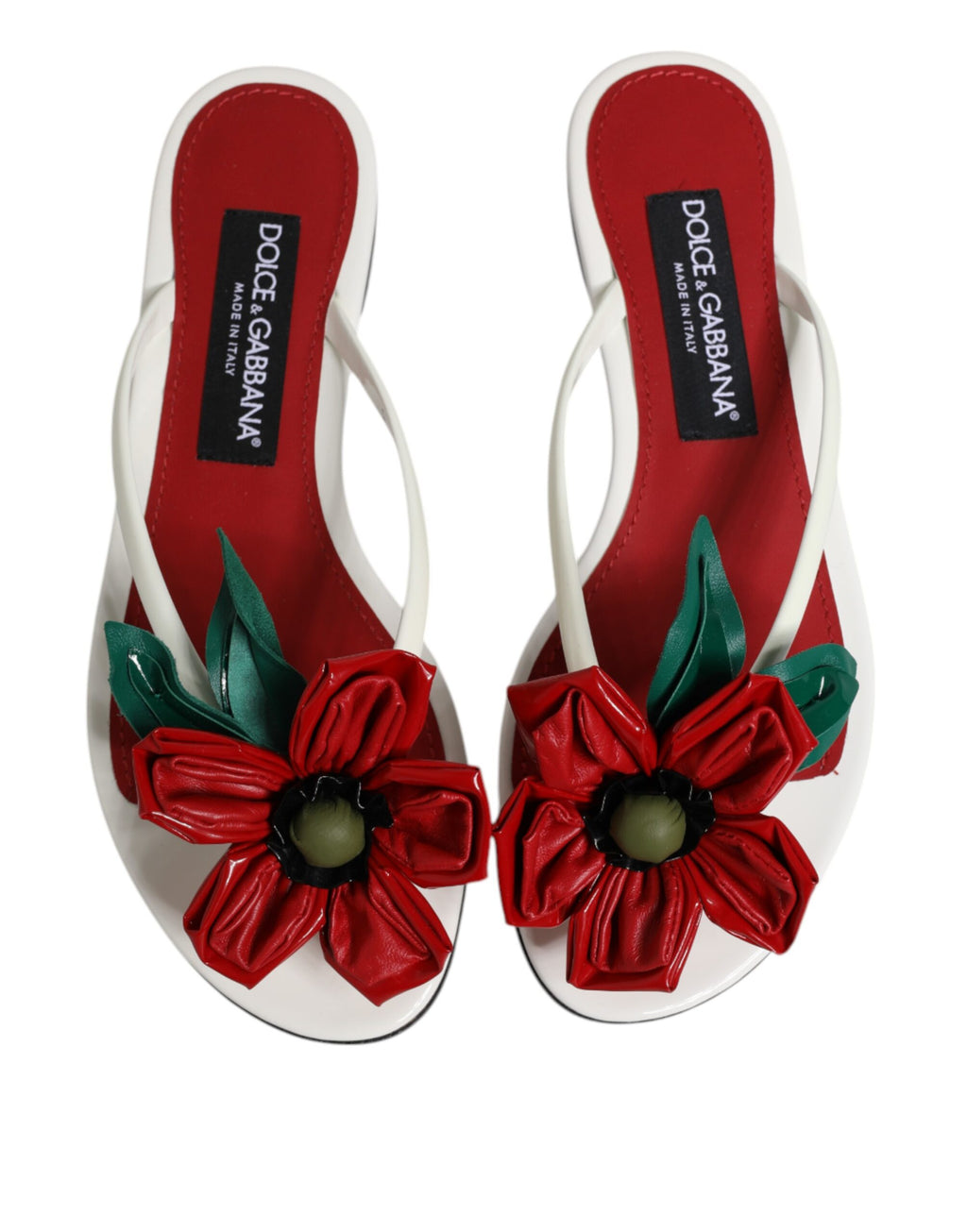 Sandales en cuir Dolce & Gabbana KEIRA à fleurs rouges et blanches, style élégant et sophistiqué pour femme.
