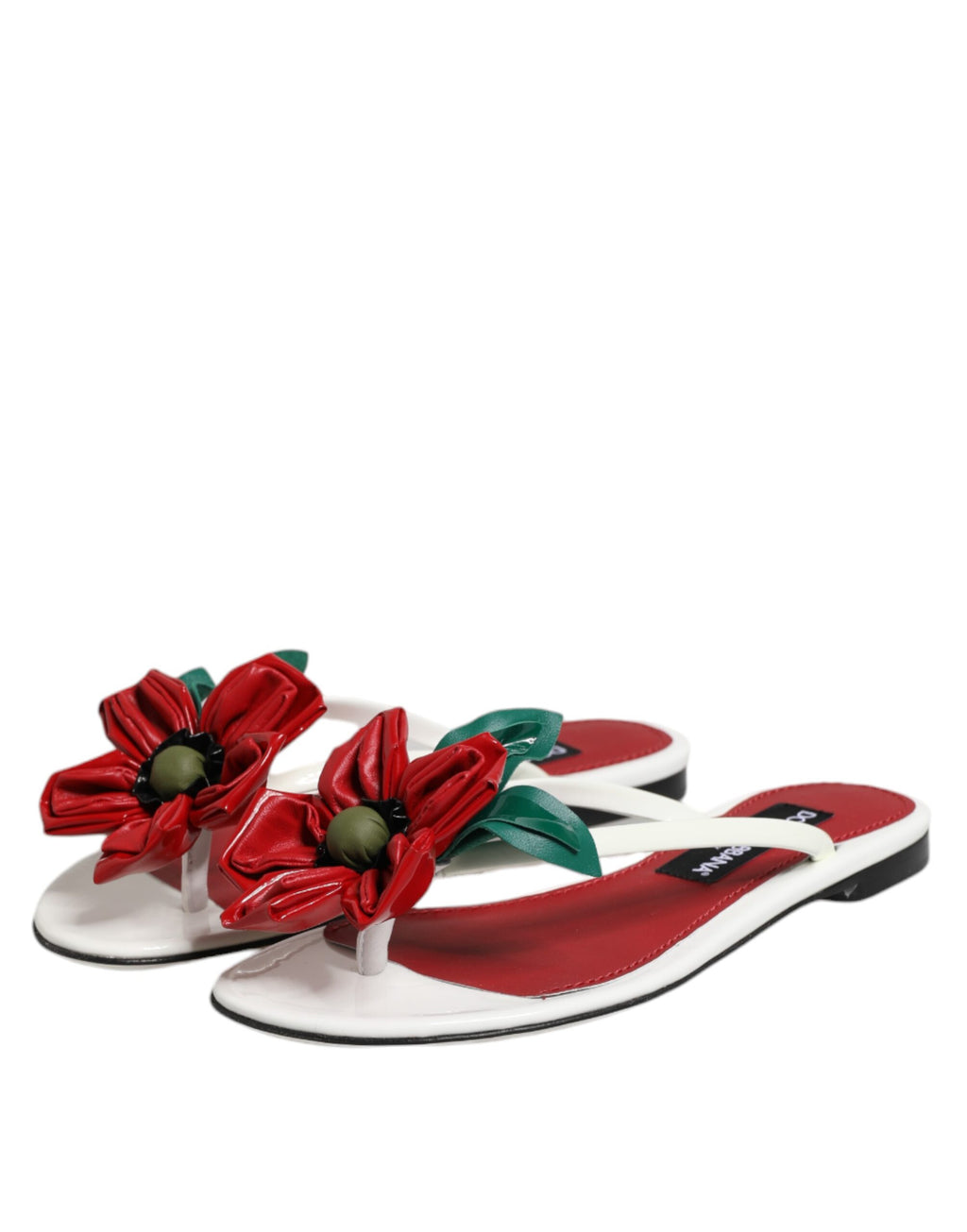 Sandales en cuir Dolce & Gabbana KEIRA à fleurs rouges et blanches, élégantes chaussures pour femmes.
