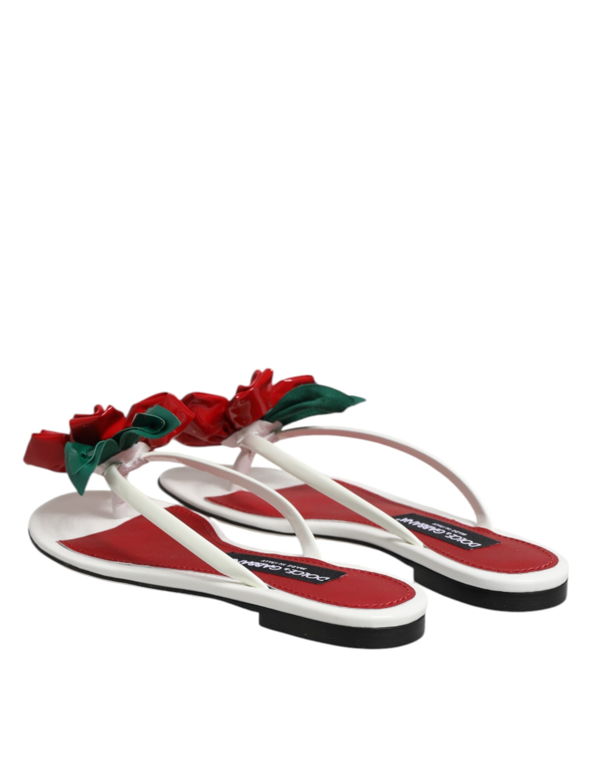 Sandales en cuir Dolce & Gabbana KEIRA à fleurs rouges et blanches, chaussures élégantes pour femmes.