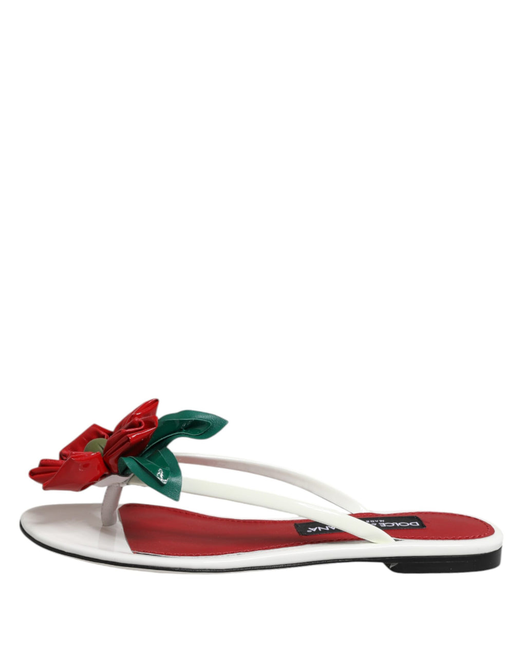 Sandales en cuir Dolce & Gabbana KEIRA à fleurs rouges et blanches, style élégant et féminin.