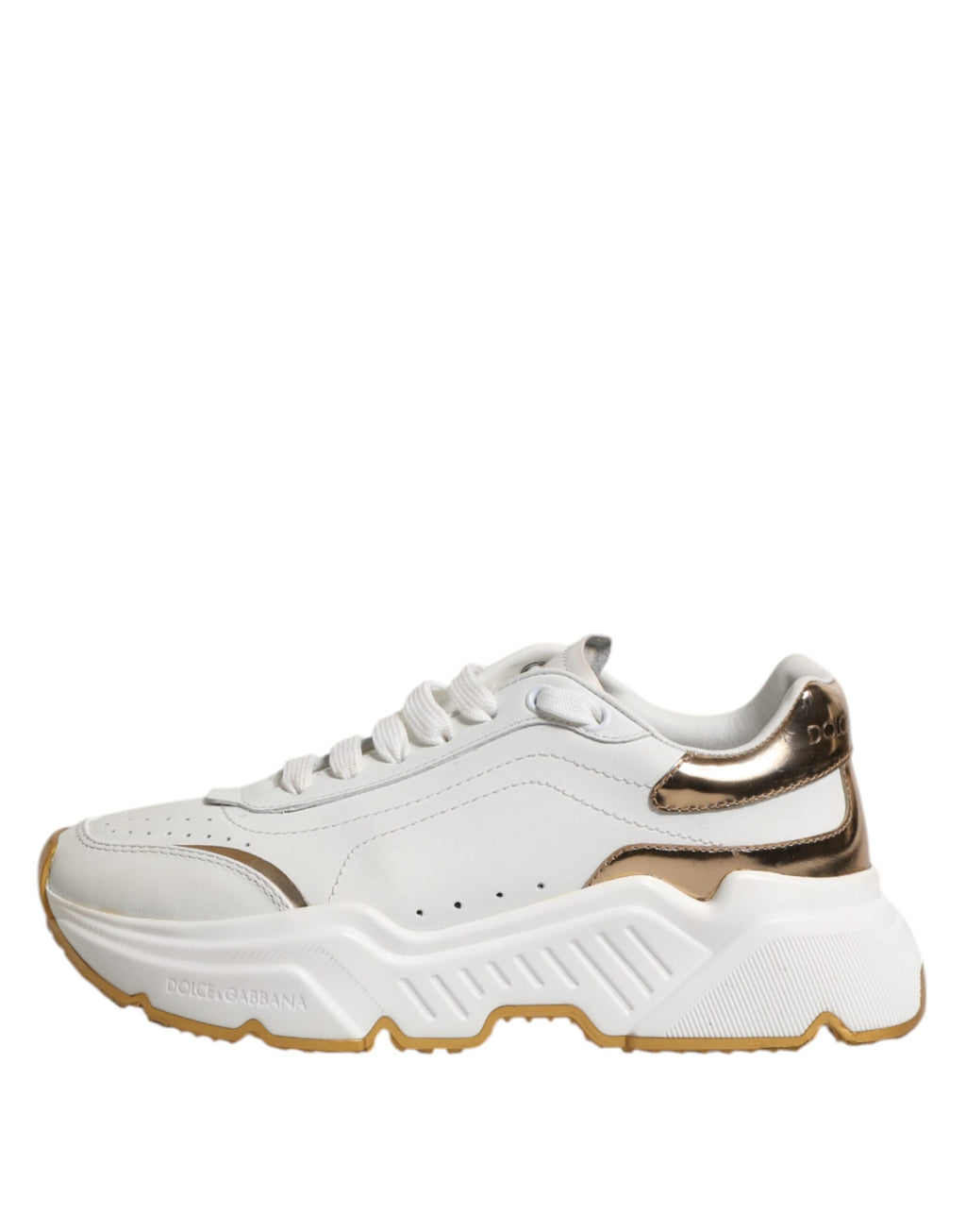 Chaussures basses Dolce & Gabbana Daymaster en or blanc, sneakers élégants pour homme, vue de face.