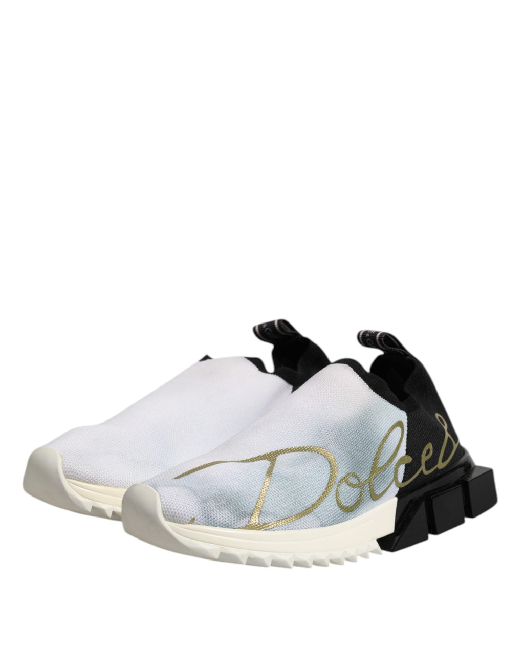 Chaussures basses Dolce & Gabbana Sorrento blanches et noires, sneakers en cuir pour femme, vue de face
