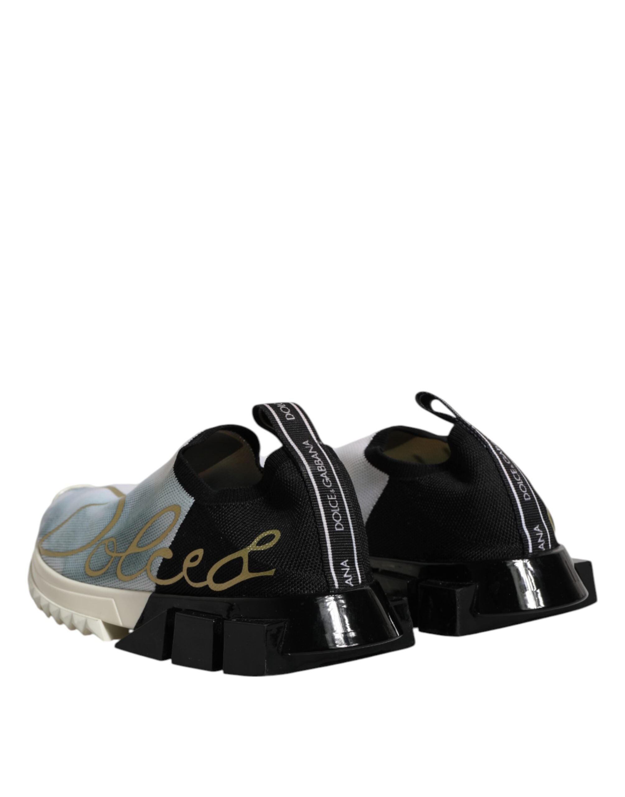 Chaussures sneakers basses Dolce & Gabbana Sorrento blanches et noires, design élégant et moderne, vue de face.