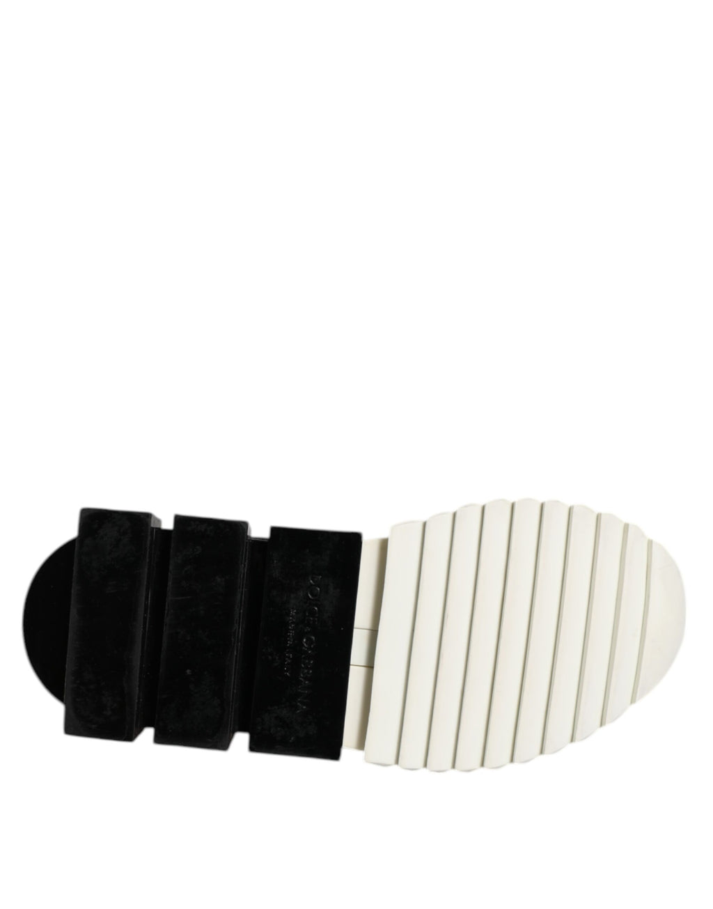 Chaussures sneakers basses Dolce & Gabbana Sorrento en blanc et noir, vue de face, en cuir avec semelle blanche.