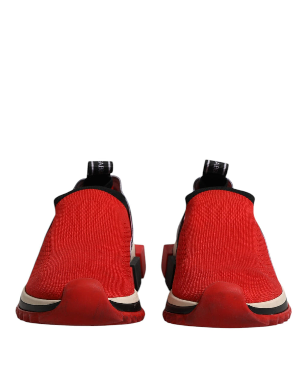 Chaussures Dolce & Gabbana Sorrento rouges, baskets slip-on basses en cuir avec semelle blanche, vue de face