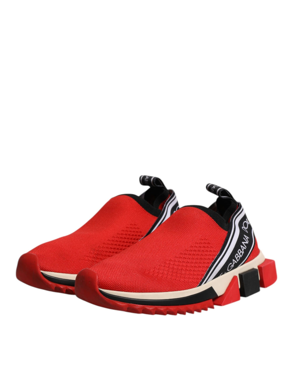 Chaussures sneakers basses Dolce & Gabbana Sorrento rouges, slip-on élégants en cuir avec semelle blanche.