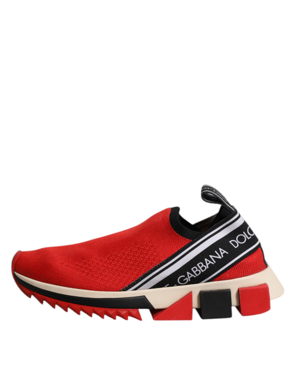 Chaussures sneakers basses Dolce & Gabbana Sorrento rouges à enfiler, design élégant et moderne, vue de face.