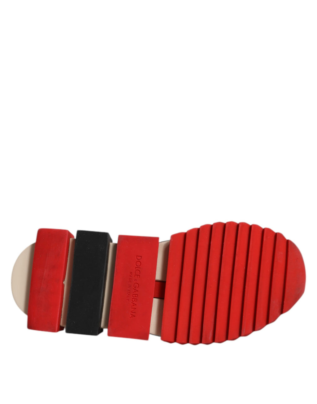 Chaussures Dolce & Gabbana Sorrento rouges, sneakers basses à enfiler, vue de face avec détails en cuir et semelle blanche.