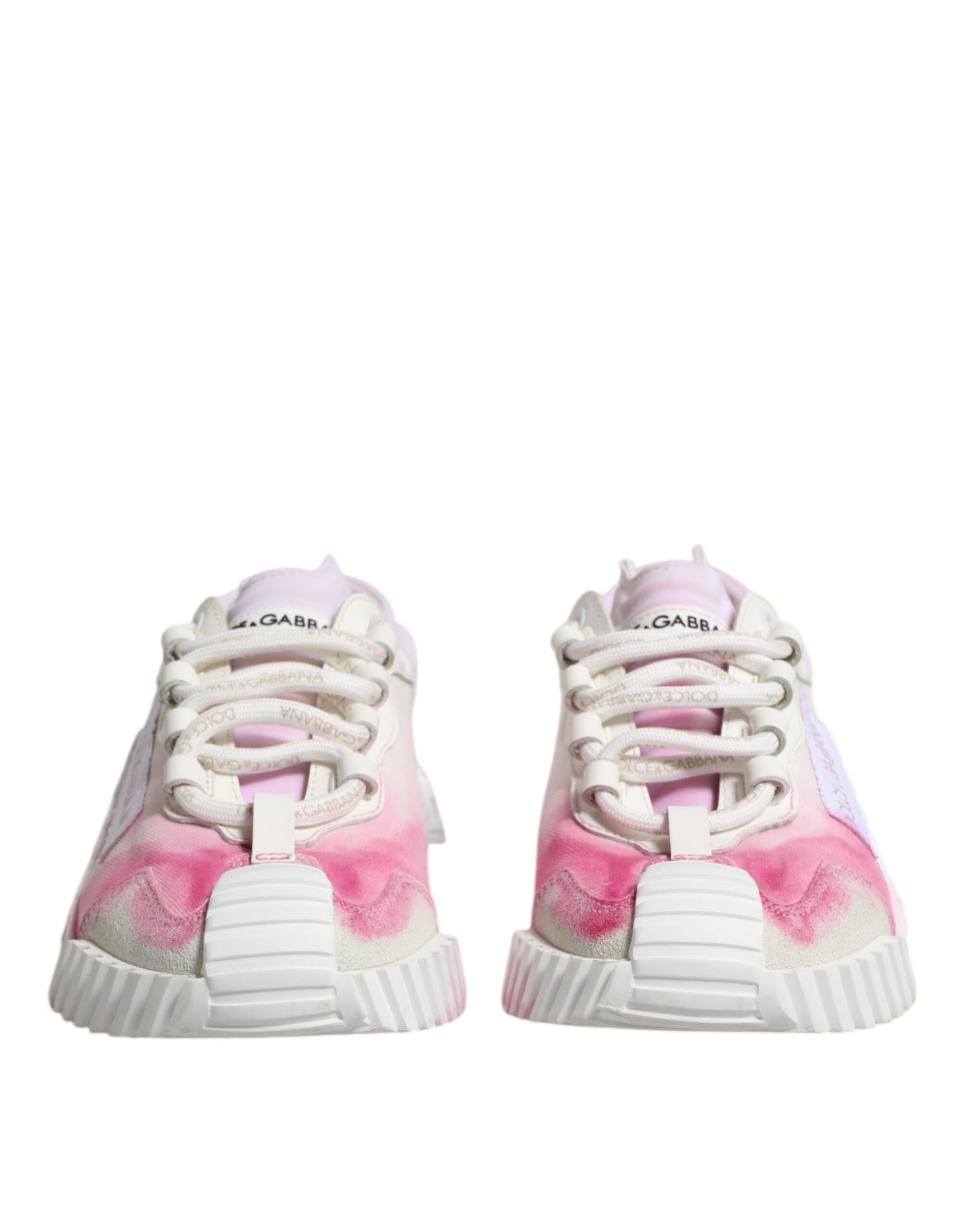 Chaussures sneakers basses blanches Dolce & Gabbana NS1 en dentelle avec laçage, vue de face.