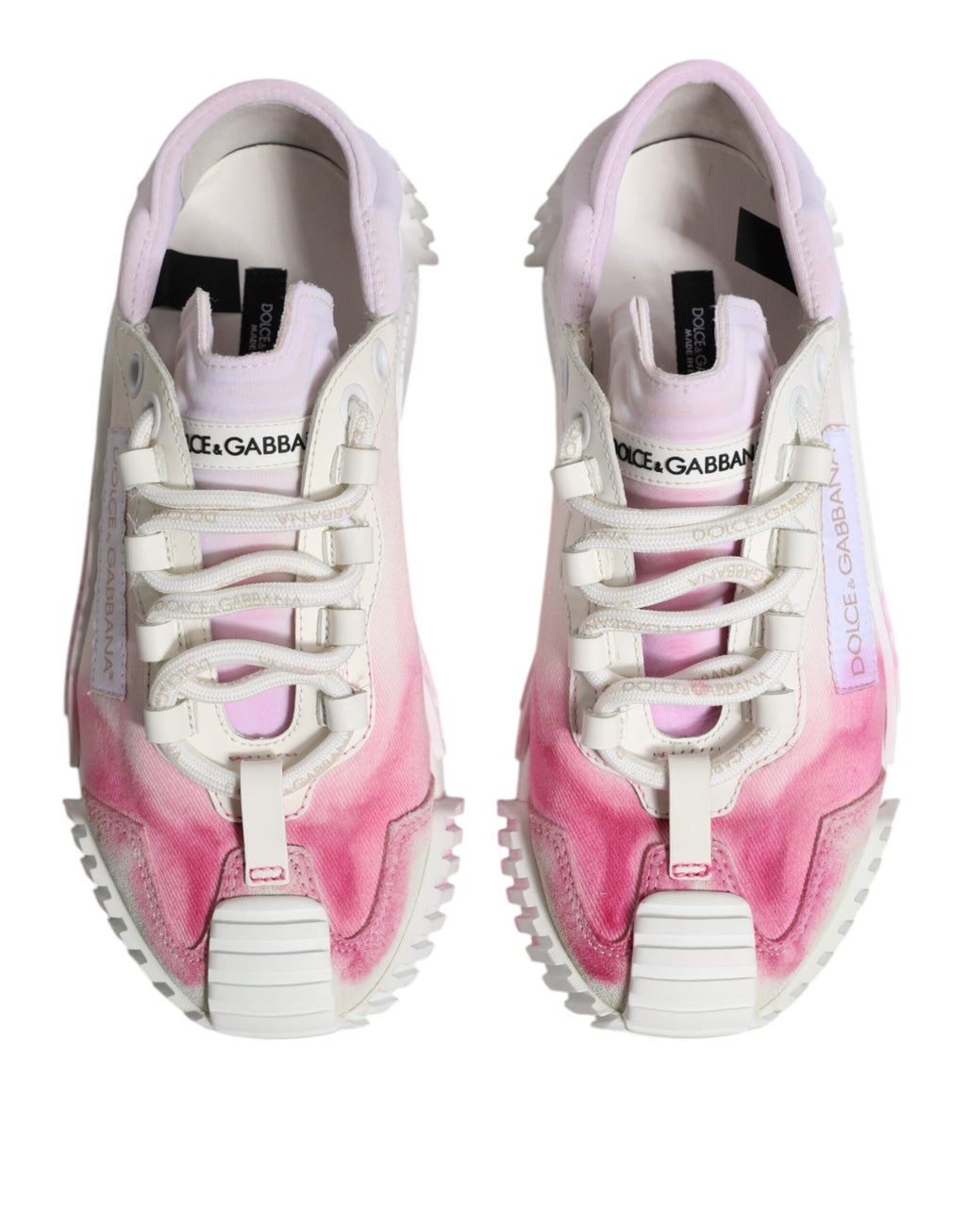 Chaussures sneakers basses blanches Dolce & Gabbana NS1 en dentelle avec lacets, vue de face.