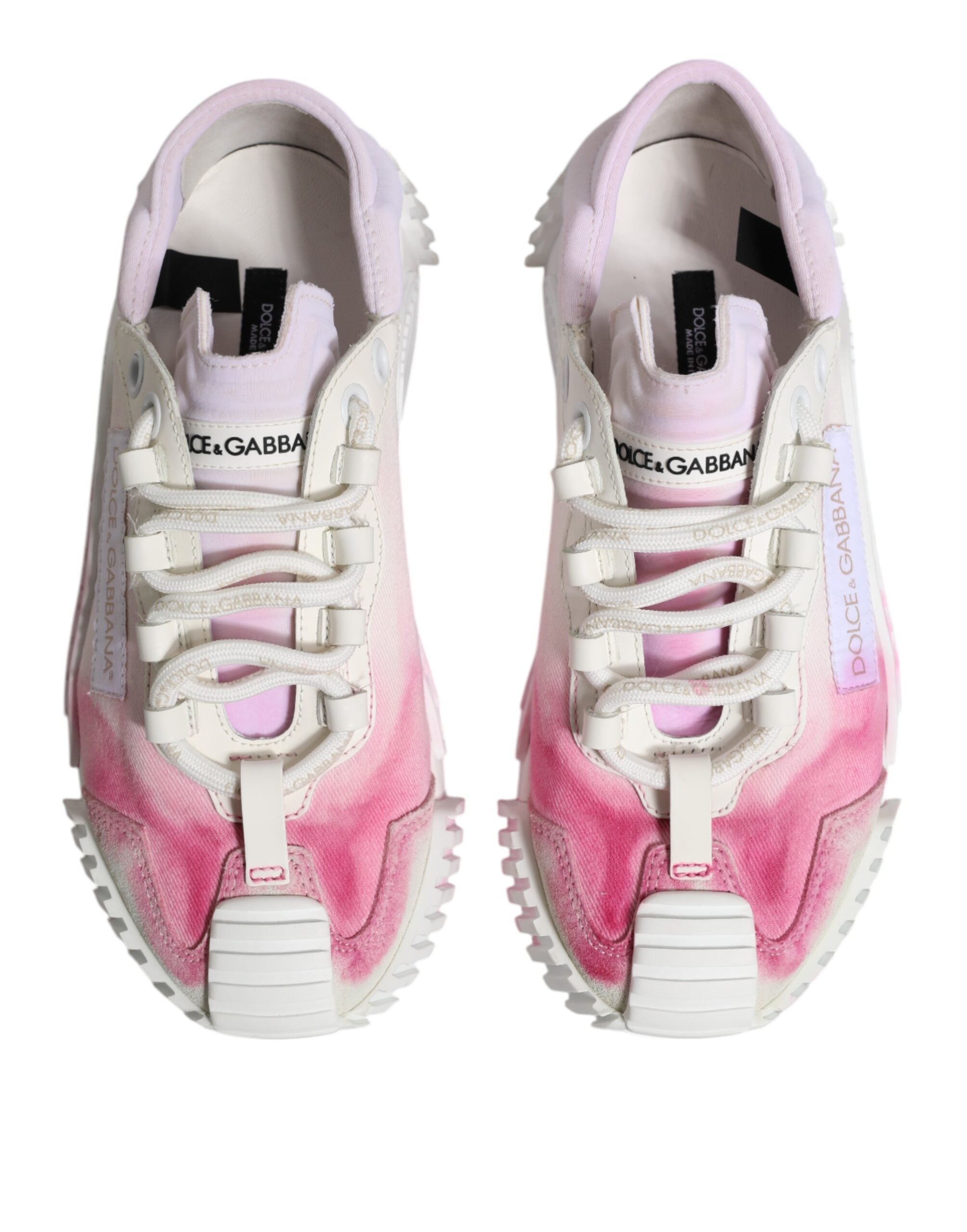 Chaussures sneakers basses blanches Dolce & Gabbana NS1 en dentelle avec lacets, vue de face.