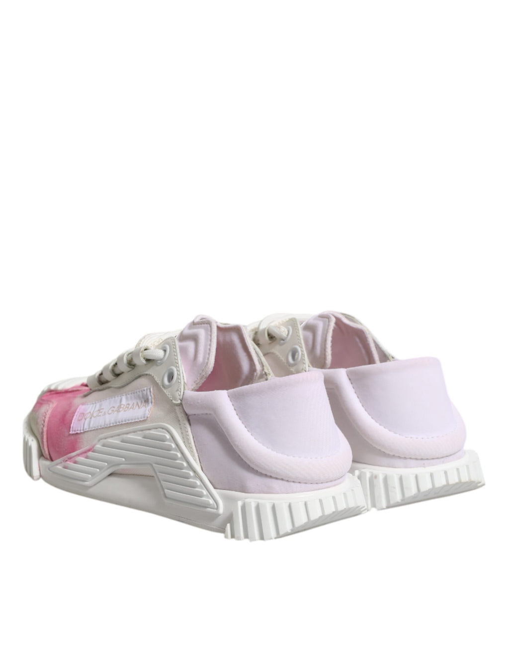 Chaussures basses blanches Dolce & Gabbana NS1 en dentelle avec lacets, vue de côté.
