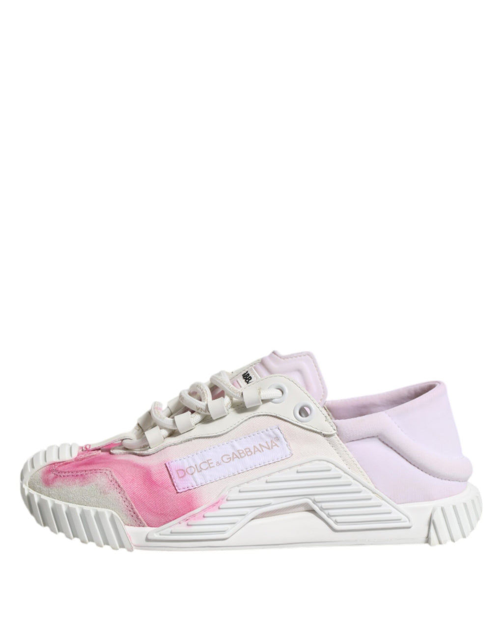 Chaussures sneakers basses blanches Dolce & Gabbana NS1 en dentelle avec lacets, vue de face.