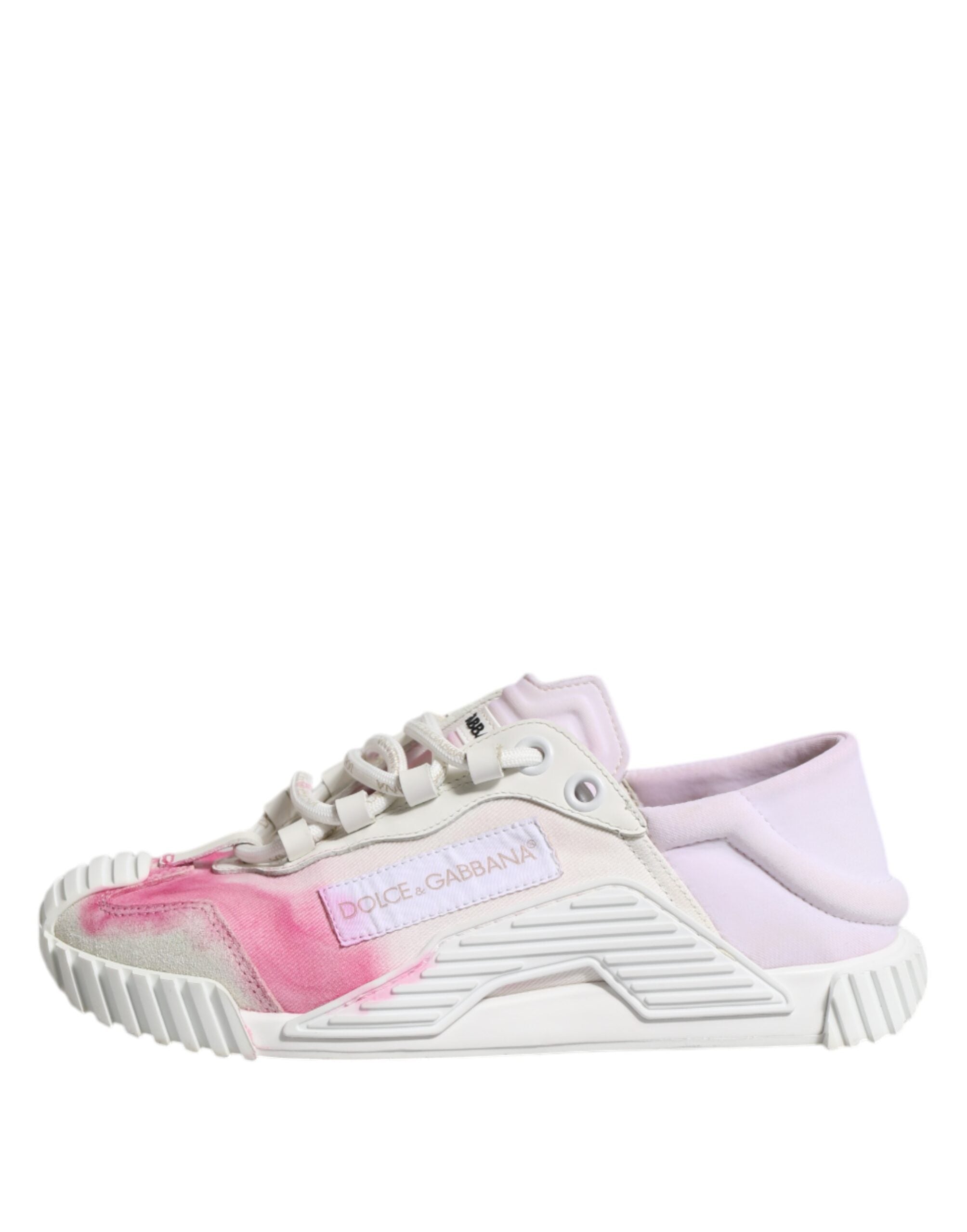 Chaussures sneakers basses blanches Dolce & Gabbana NS1 en dentelle avec lacets, vue de face.