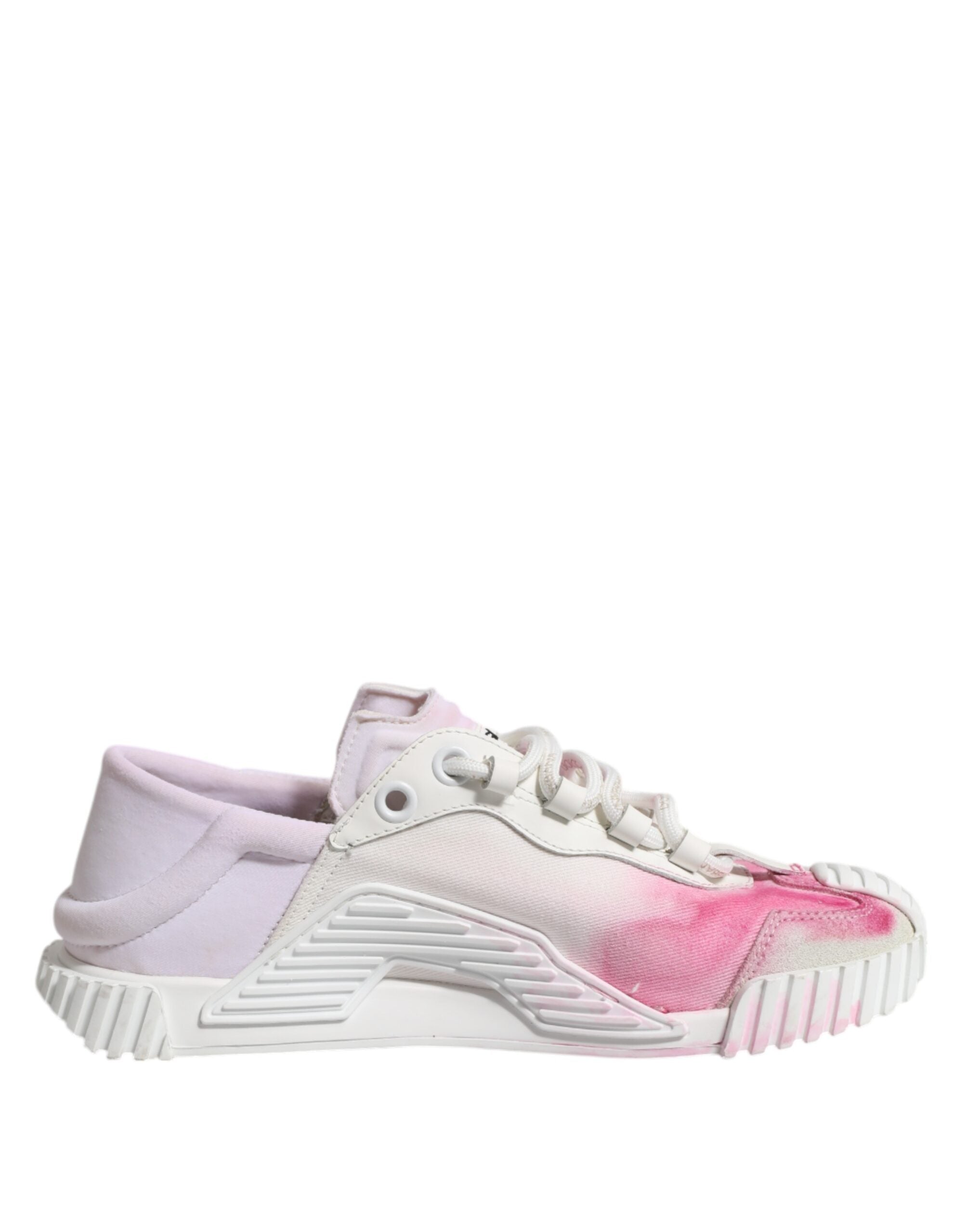 Chaussures basses blanches Dolce & Gabbana NS1 en dentelle avec laçage, sneakers élégants pour hommes ou femmes.