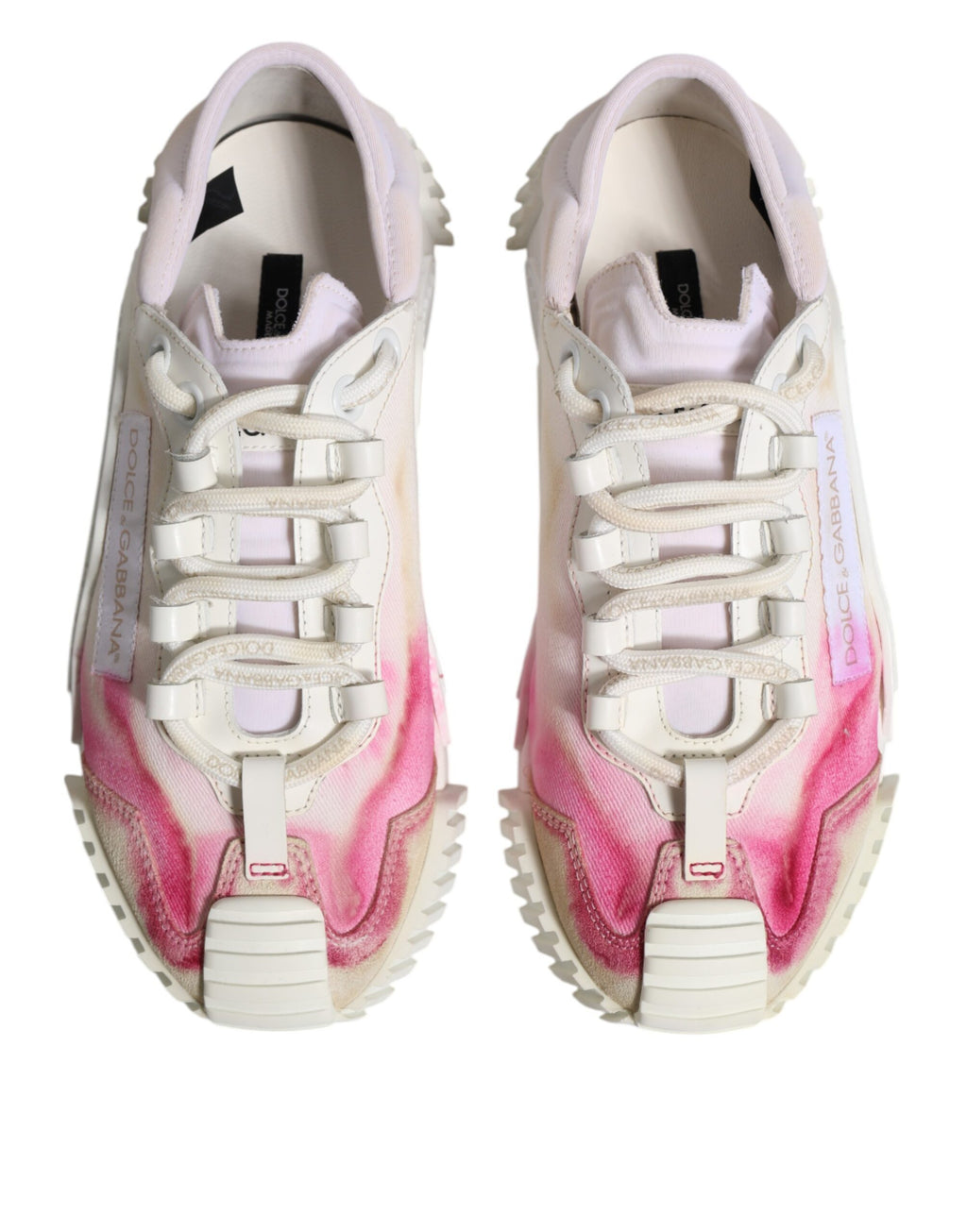 Chaussures sneakers basses blanches Dolce & Gabbana NS1 en dentelle avec laçage, vue de face.