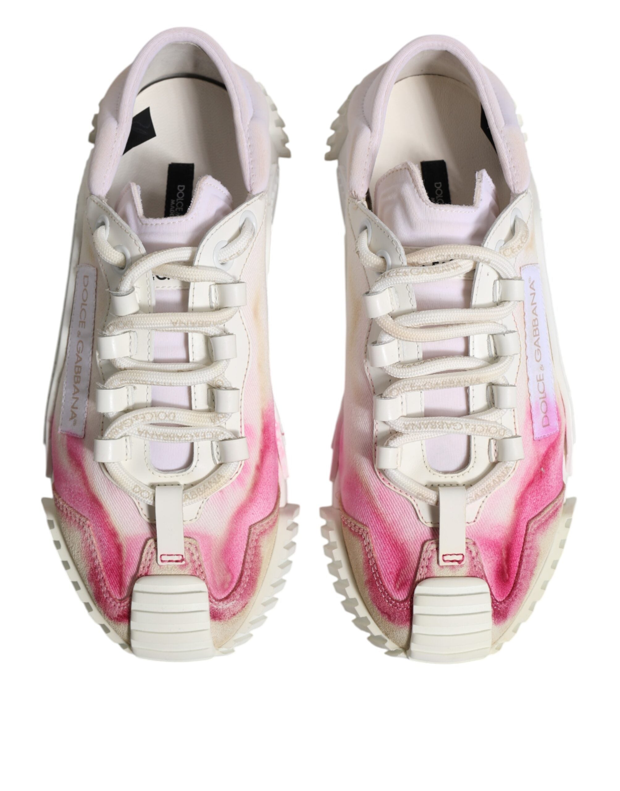 Chaussures sneakers basses blanches Dolce & Gabbana NS1 en dentelle avec laçage, vue de face.