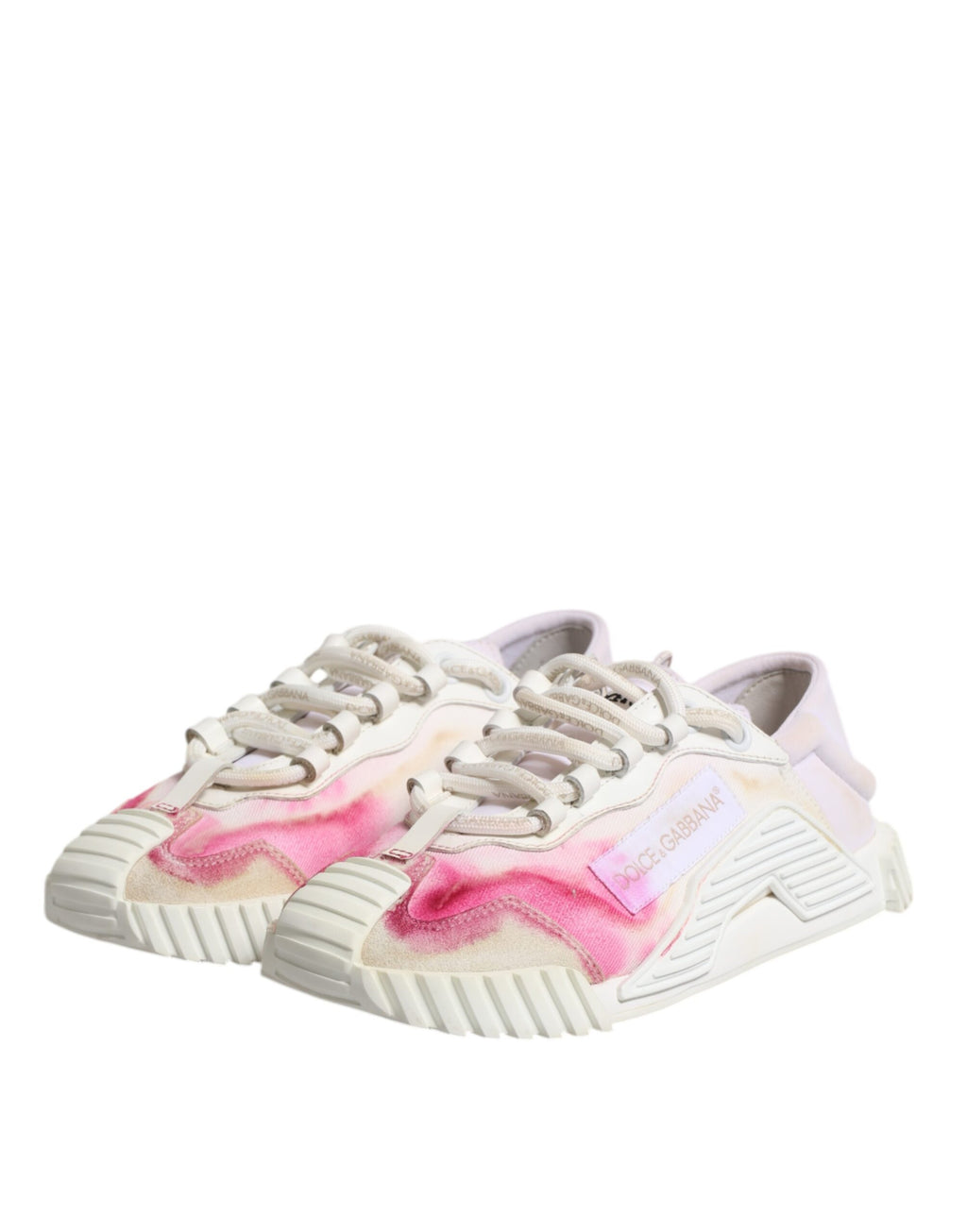 Chaussures sneakers basses blanches Dolce & Gabbana NS1 en dentelle avec laçage, vue de face.
