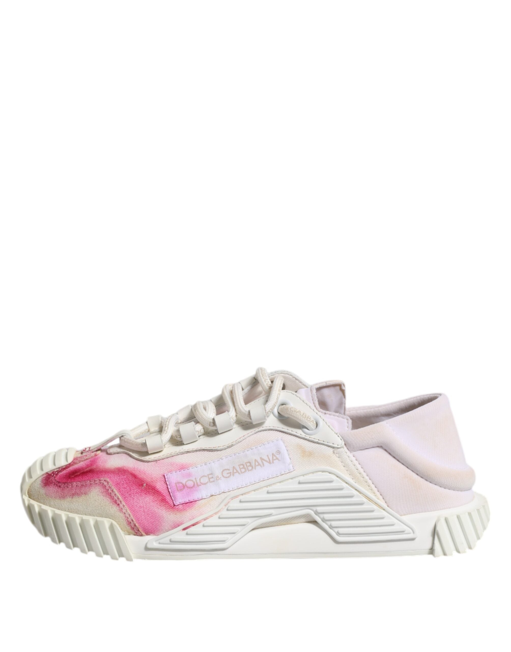 Chaussures sneakers basses blanches Dolce & Gabbana NS1 en dentelle avec laçage, vue de face.