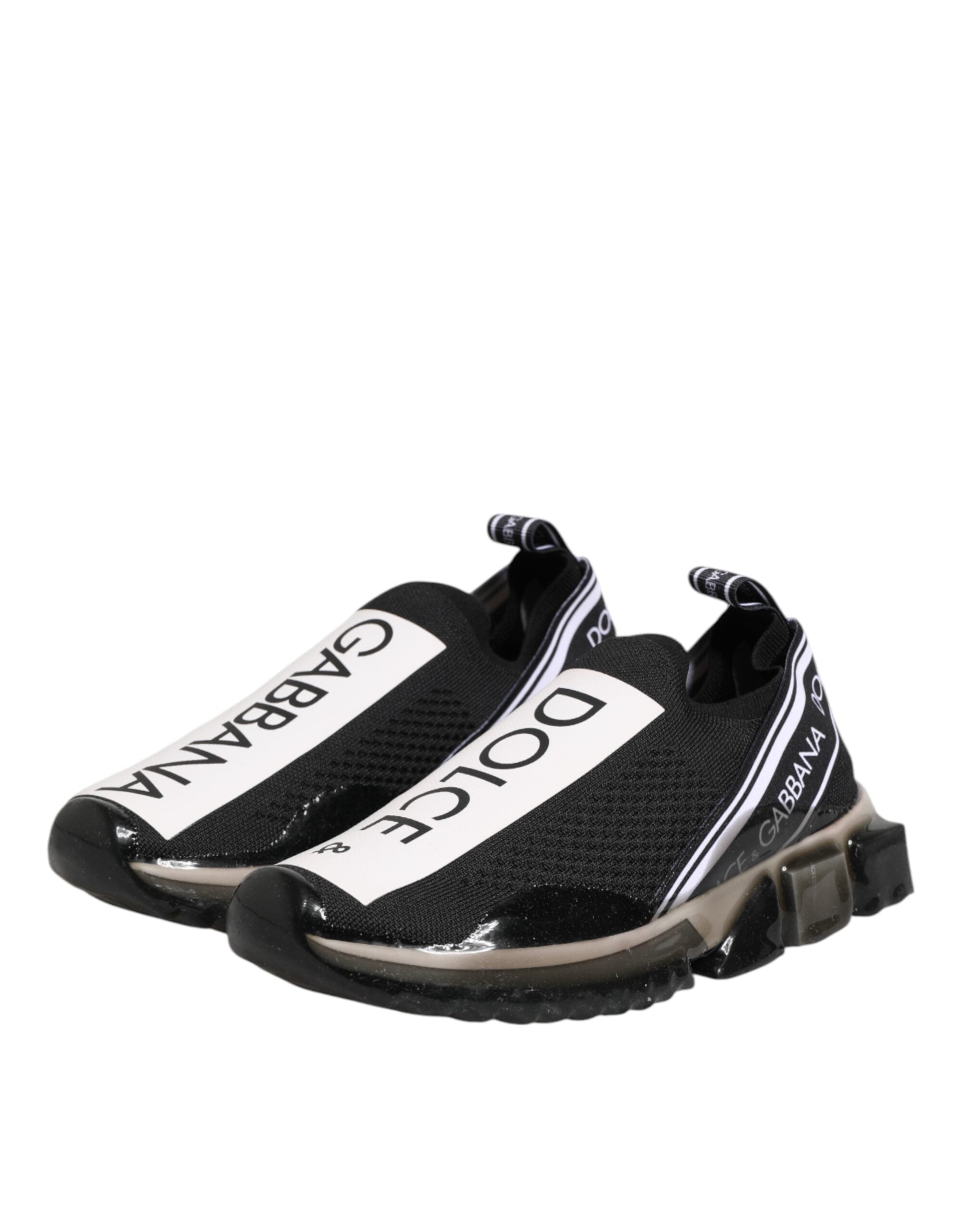 Chaussures basses Dolce & Gabbana Sorrento noires, sneakers slip-on élégants pour homme, vue de face.